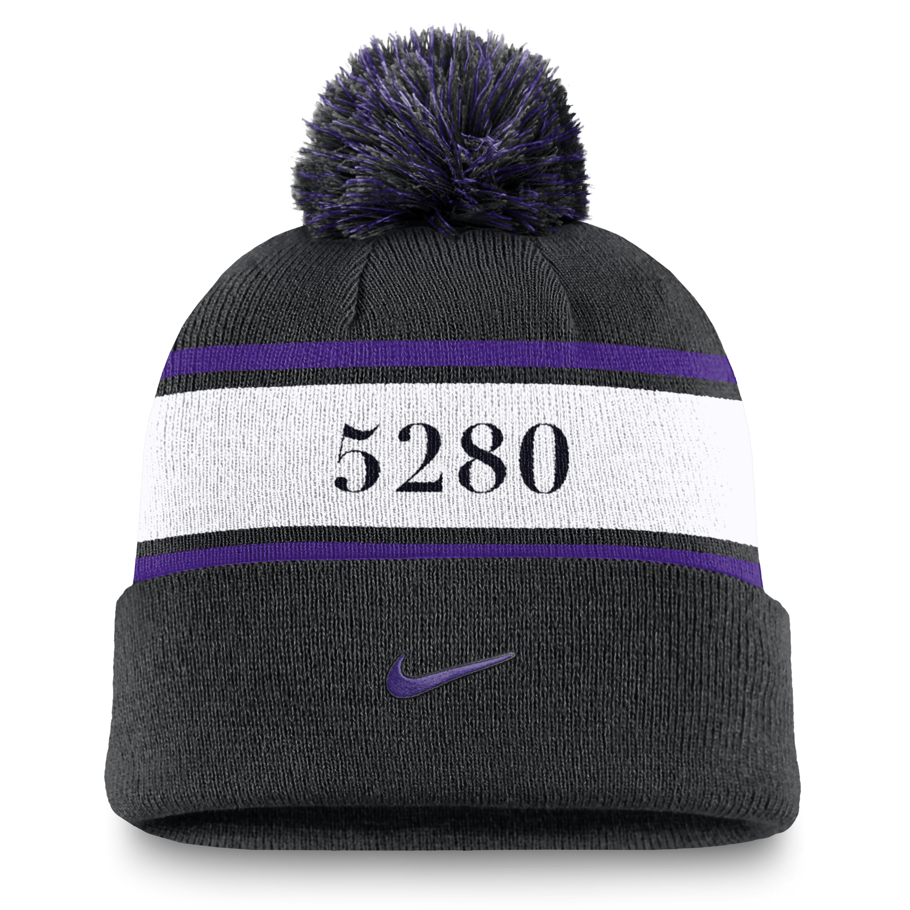 Colorado Rockies Team Stripe Peak Men's Nike MLB Cuffed Pom Beanie