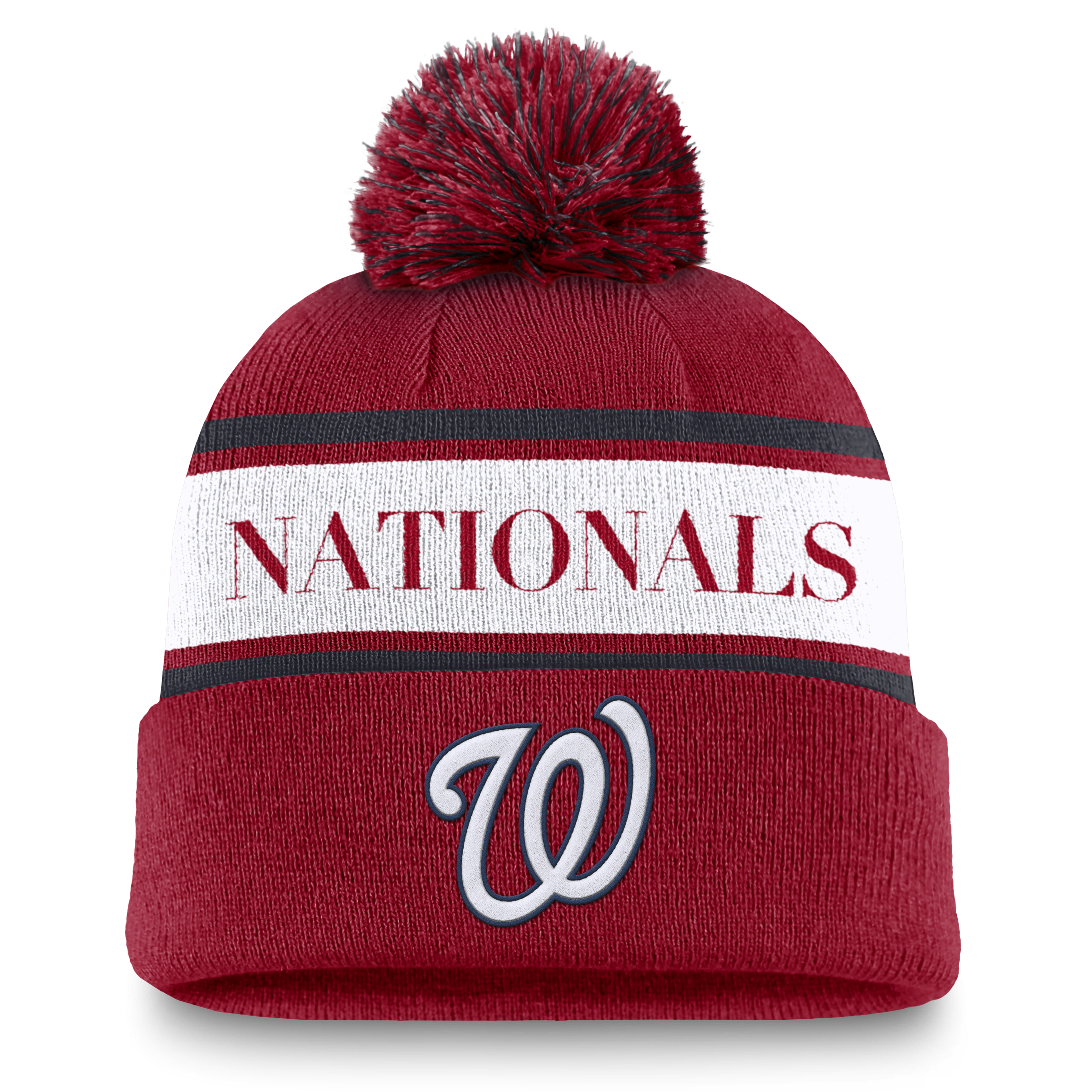 Washington Nationals Team Stripe Peak Men's Nike MLB Cuffed Pom Beanie