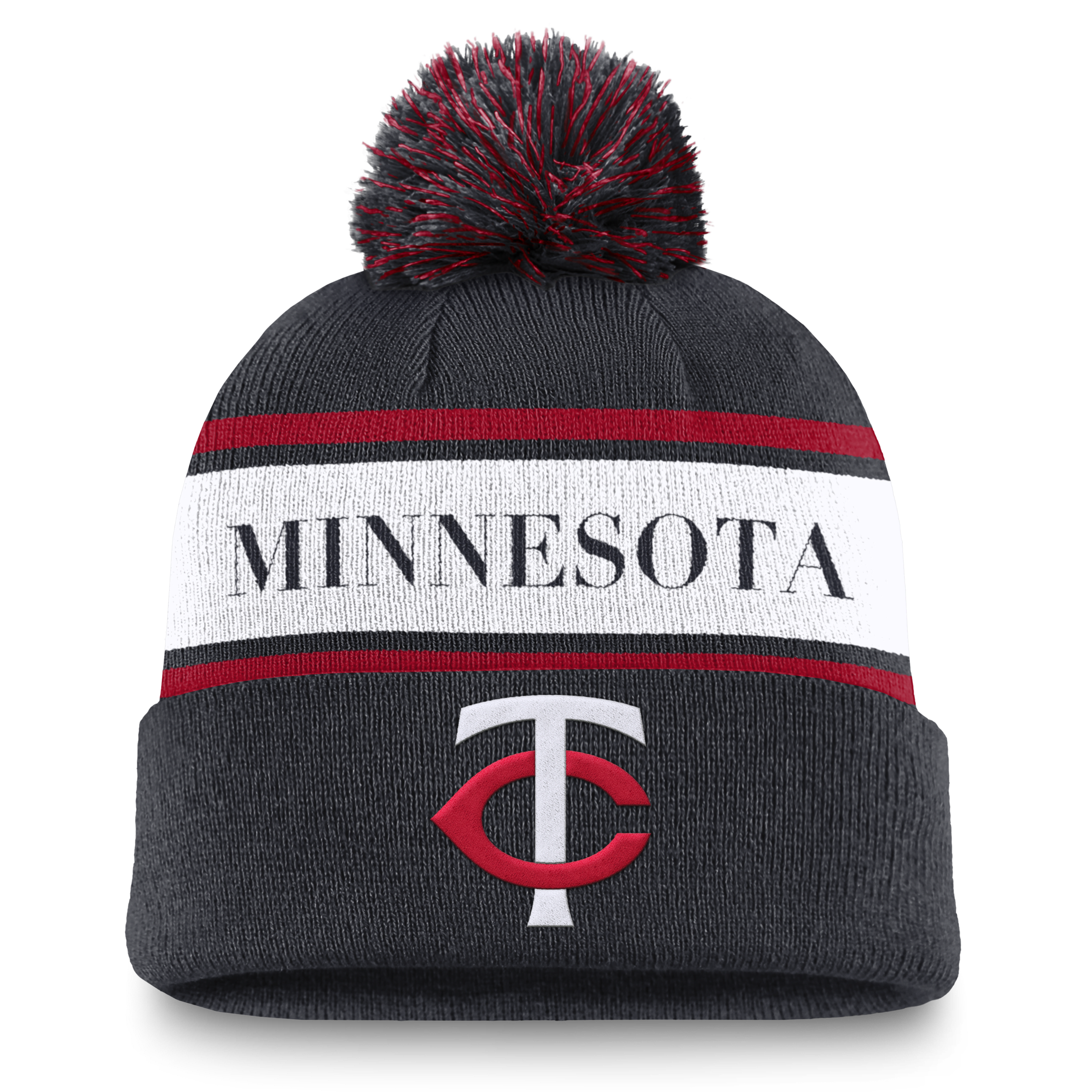 Minnesota Twins Team Stripe Peak Men's Nike MLB Cuffed Pom Beanie