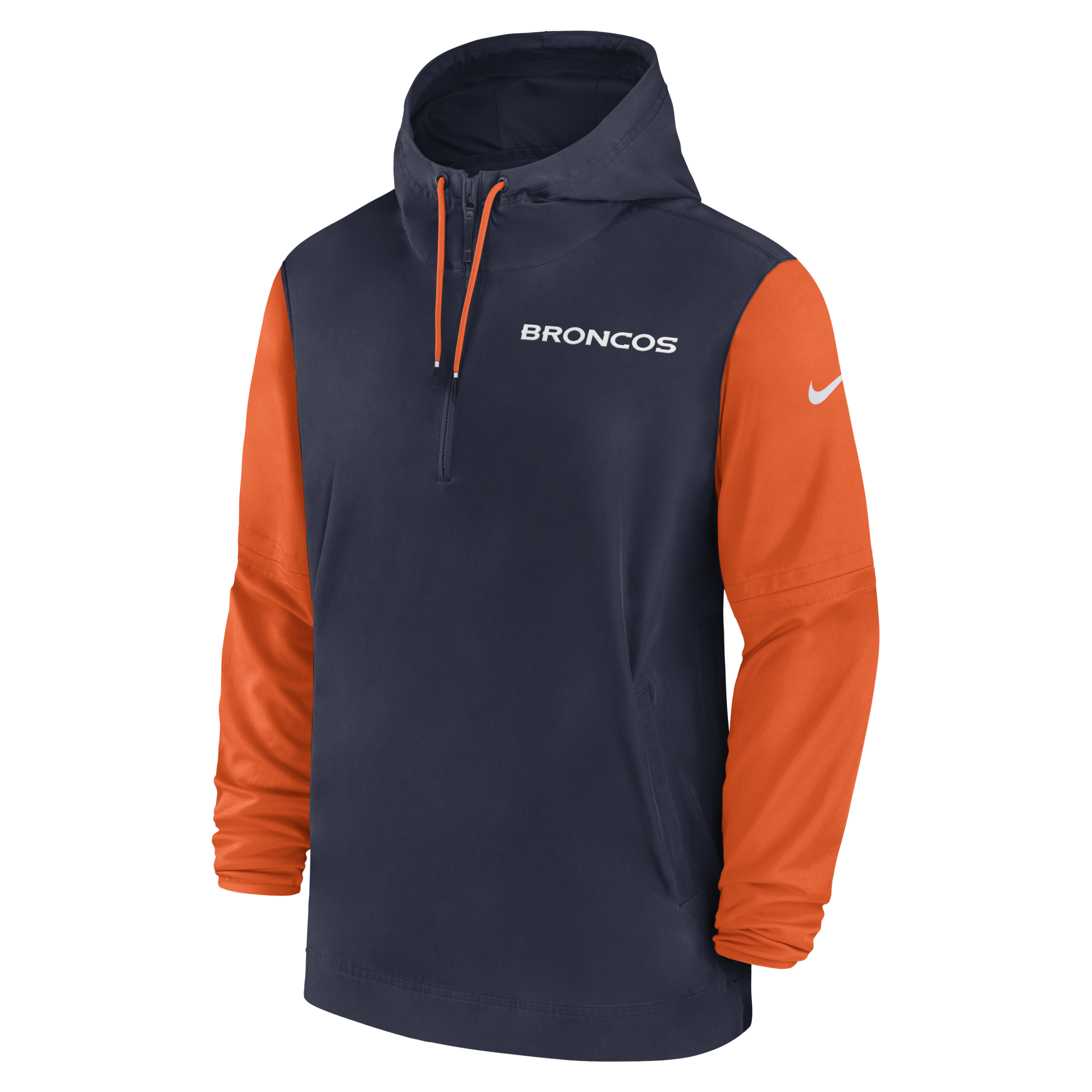 Denver Broncos Sideline Pre-Game Player Men's Nike NFL 1/2-Zip Hooded Jacket