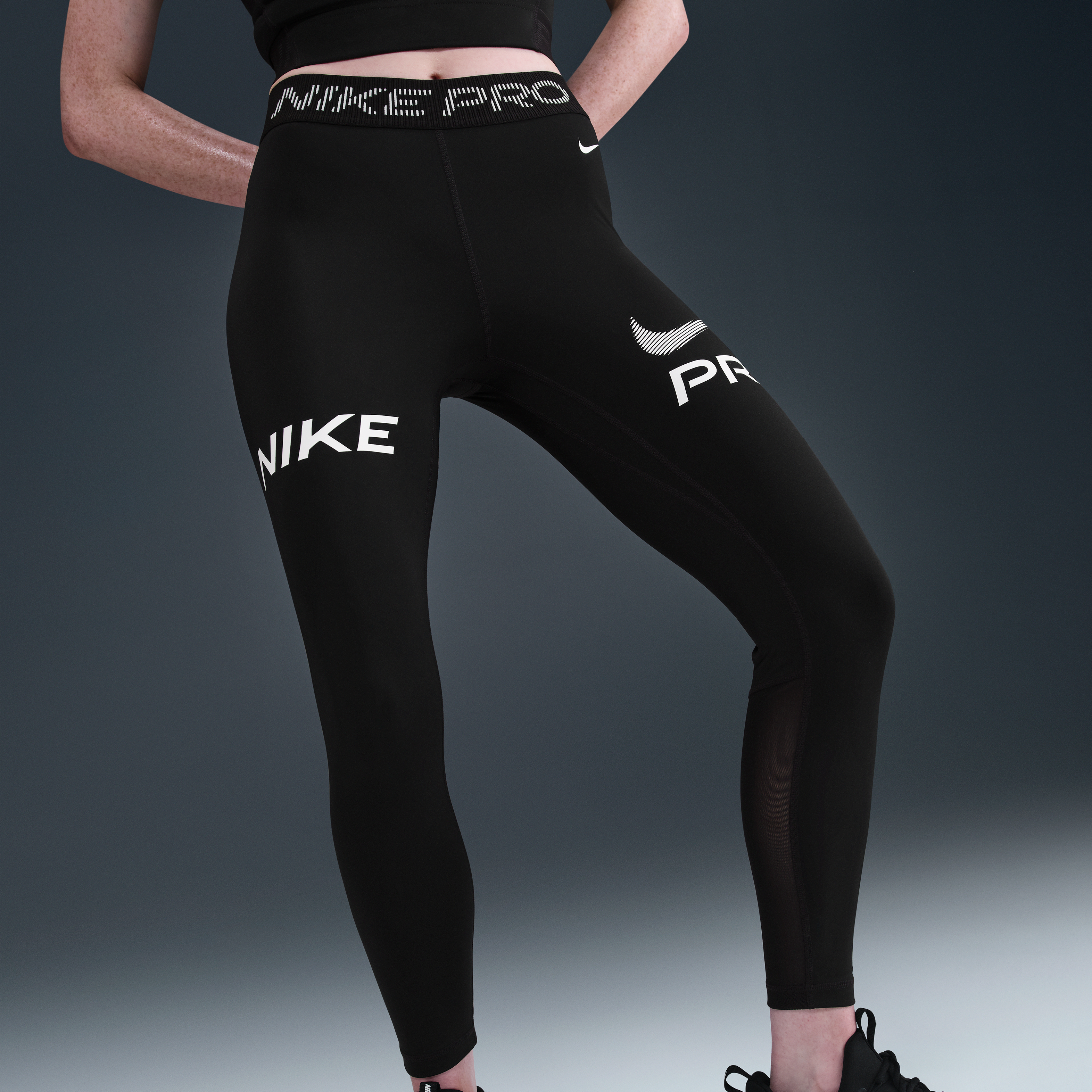 Nike Pro Women's Mid-Rise 7/8 Mesh-Panel Graphic Leggings