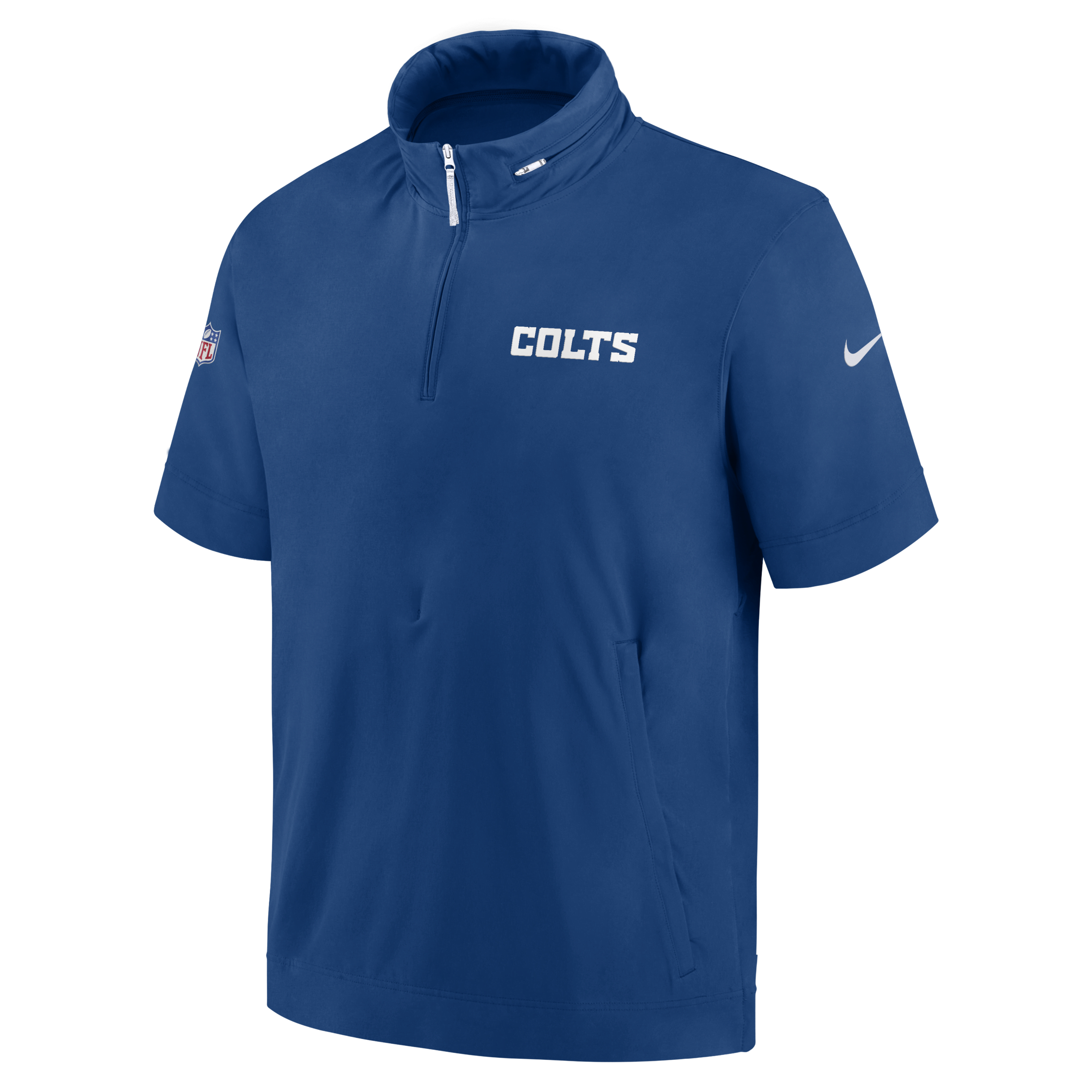 Indianapolis Colts Sideline Coach Men's Nike NFL 1/2-Zip Short-Sleeve Hooded Jacket