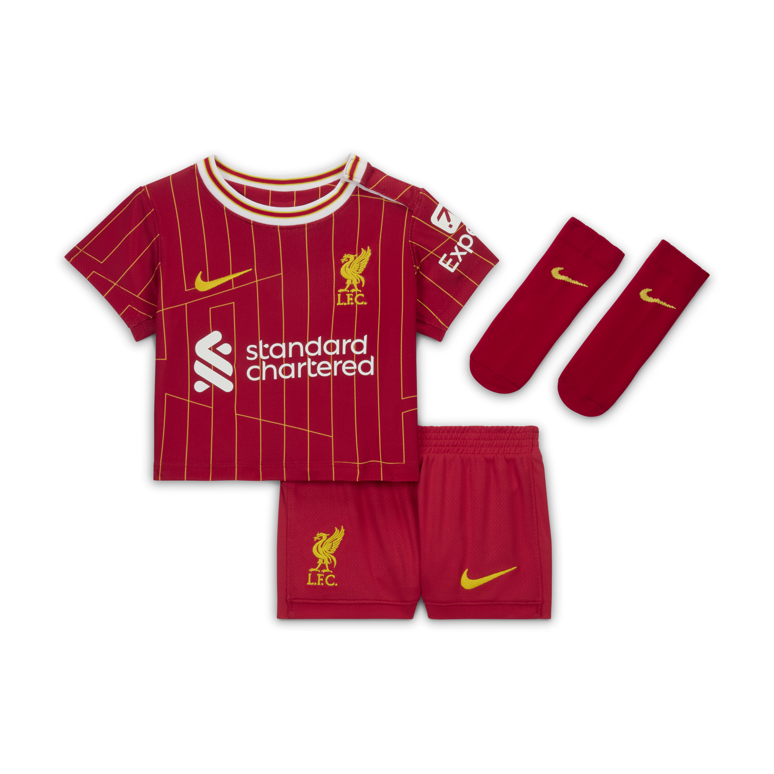 Conjunto de três peças futebol réplica Nike do equipamento principal Stadium Liverpool FC 2024/25 para bebé