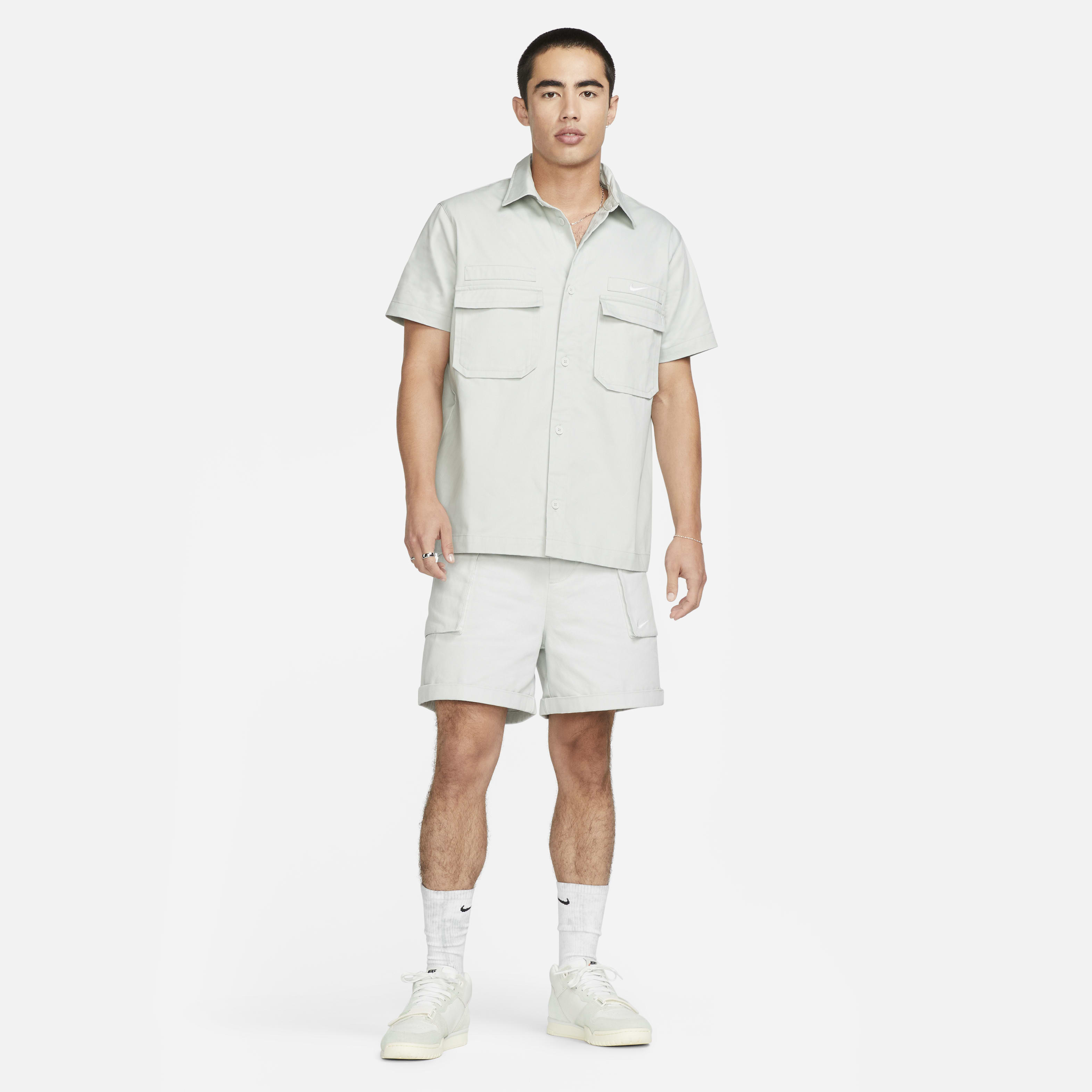 Nike Life Men's Woven Military Short-Sleeve Button-Down Shirt