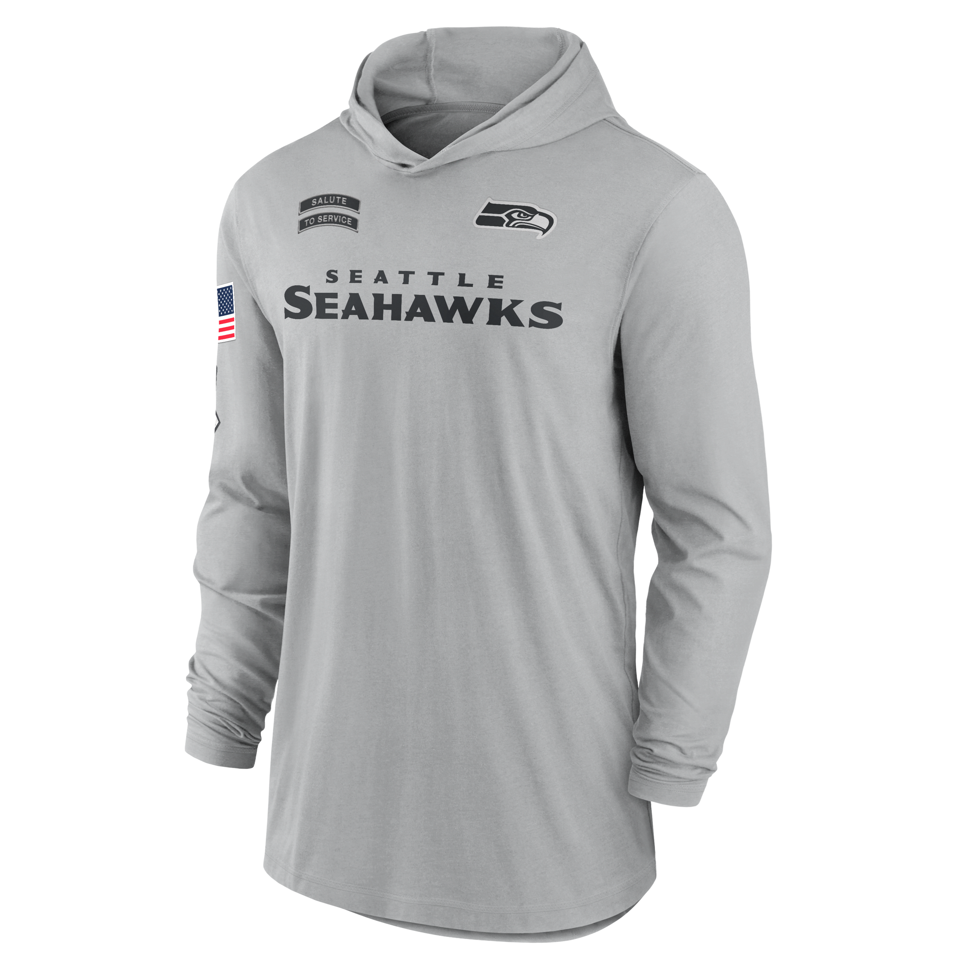 Seattle Seahawks Salute to Service Edge Mascot Lockup Men’s Nike Dri-FIT NFL Long-Sleeve Hooded Top