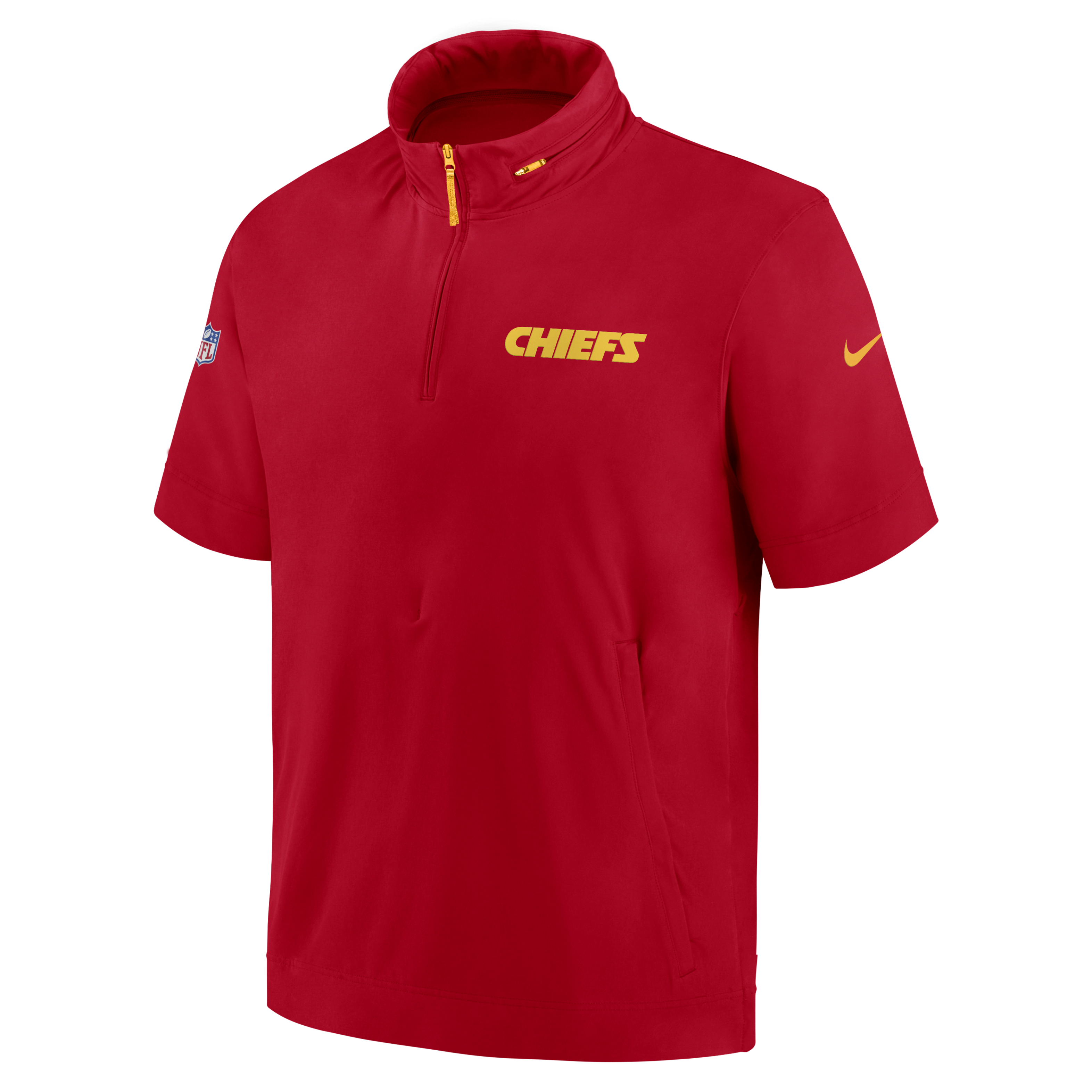 Kansas City Chiefs Sideline Coach Men's Nike NFL 1/2-Zip Short-Sleeve Hooded Jacket