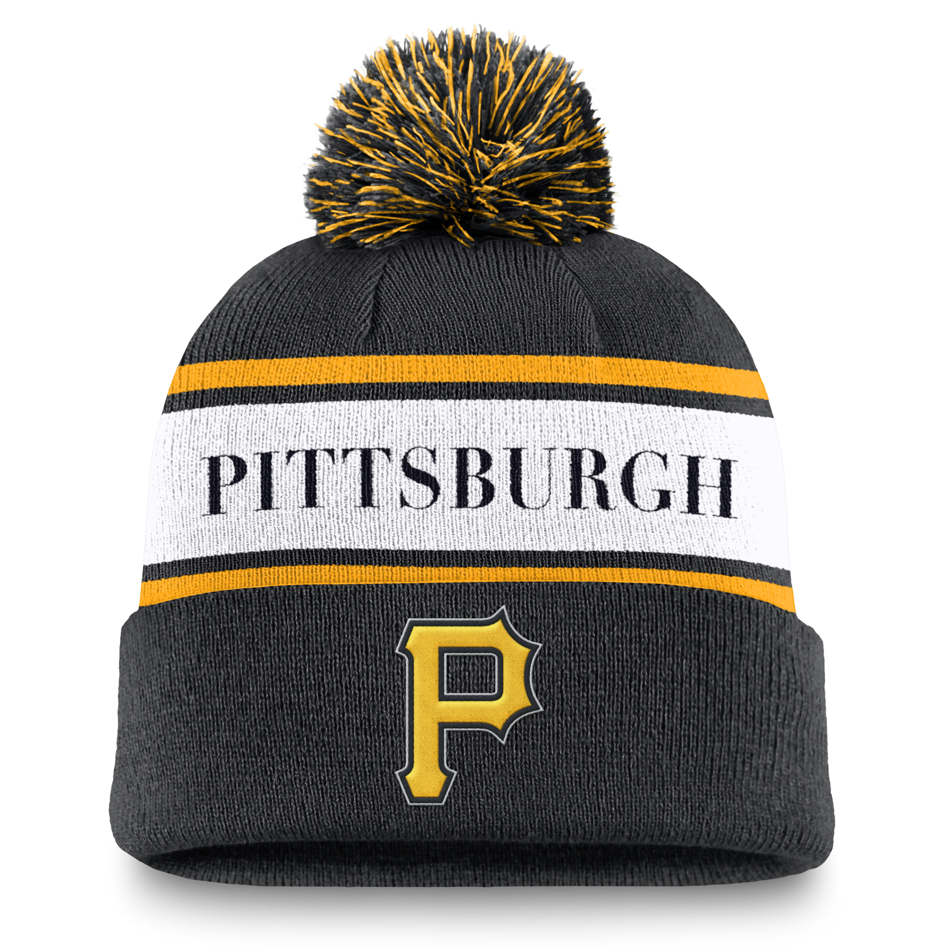 Pittsburgh Pirates Team Stripe Peak Men's Nike MLB Cuffed Pom Beanie