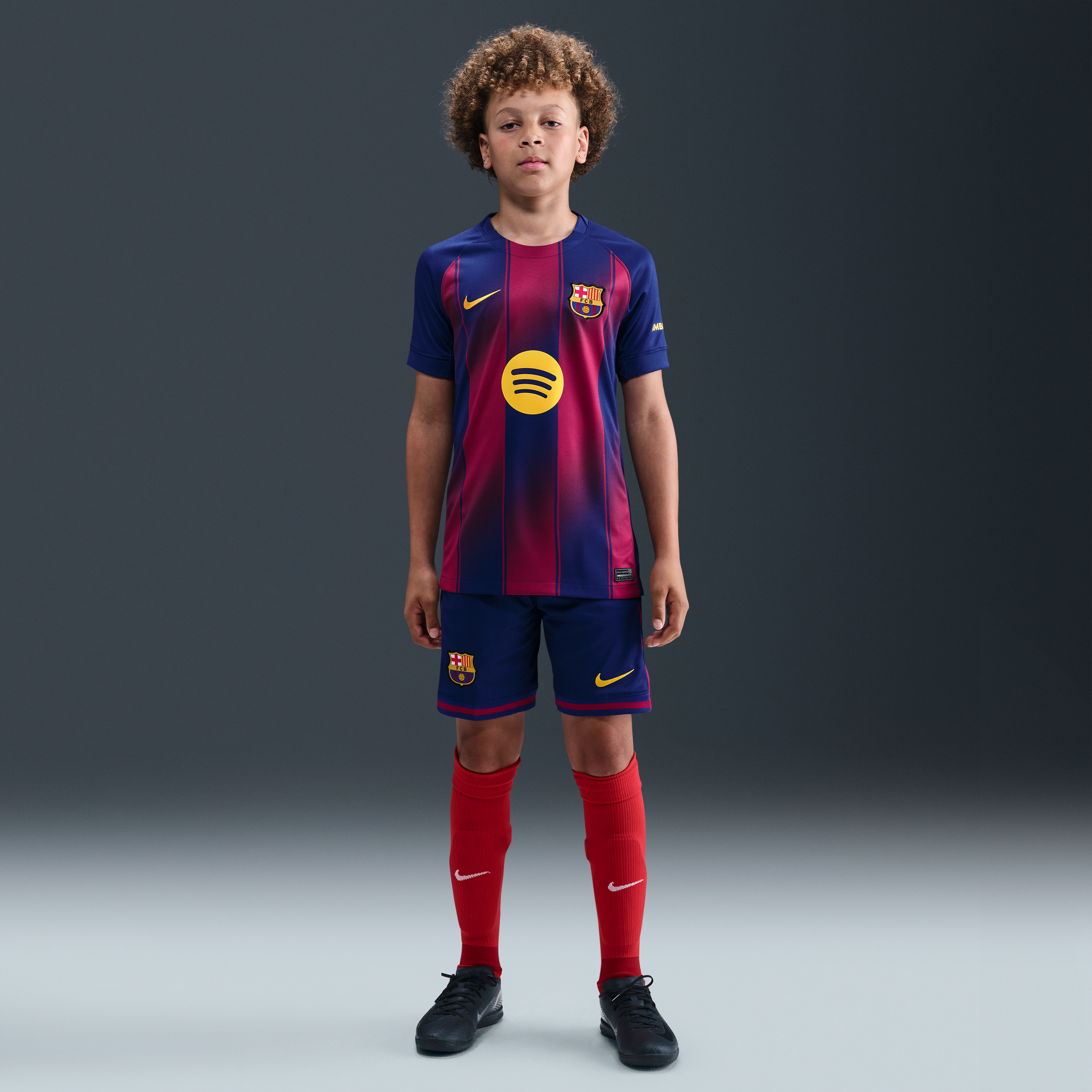 FC Barcelona 2025/26 Stadium Home Big Kids' Nike Dri-FIT Soccer Replica Jersey