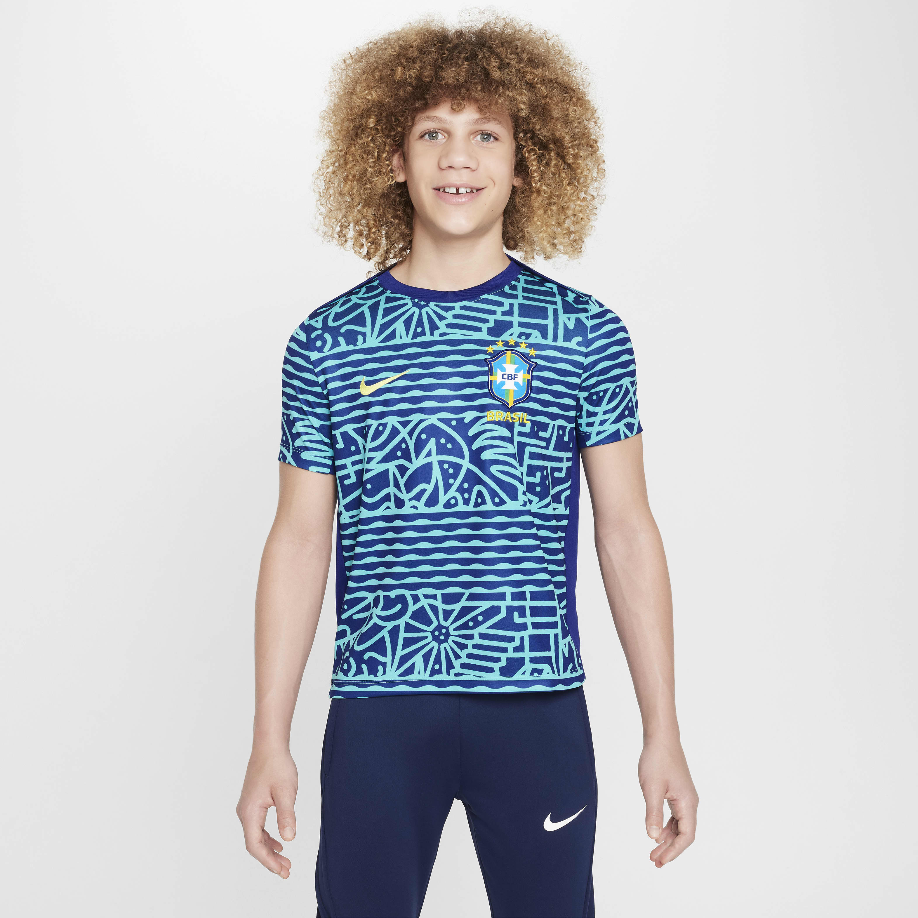 Brazil Academy Pro Big Kids' Nike Dri-FIT Soccer Pre-Match Short-Sleeve Top