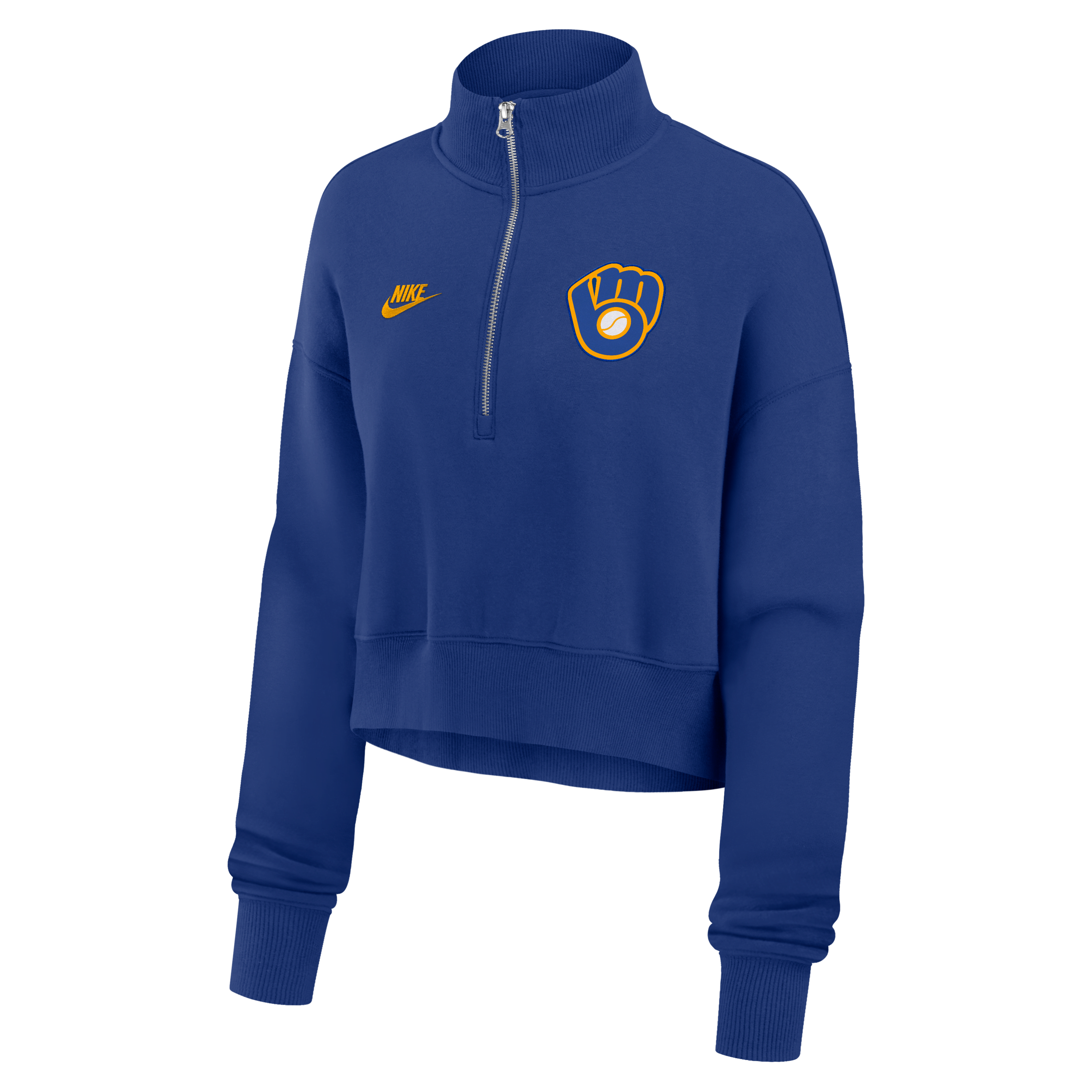 Milwaukee Brewers Cooperstown Phoenix Women's Nike MLB Cropped 1/2-Zip Crew