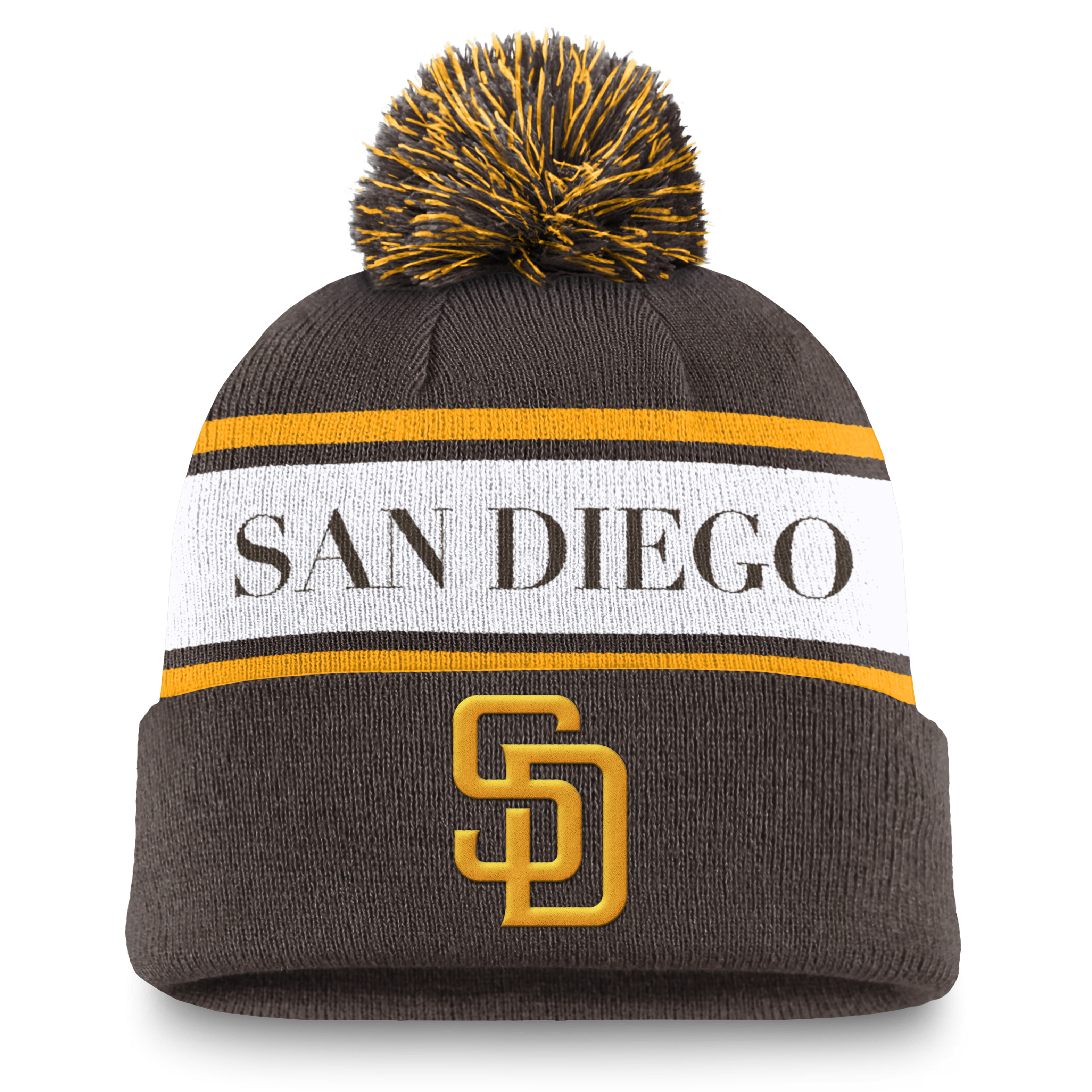 San Diego Padres Team Stripe Peak Men's Nike MLB Cuffed Pom Beanie