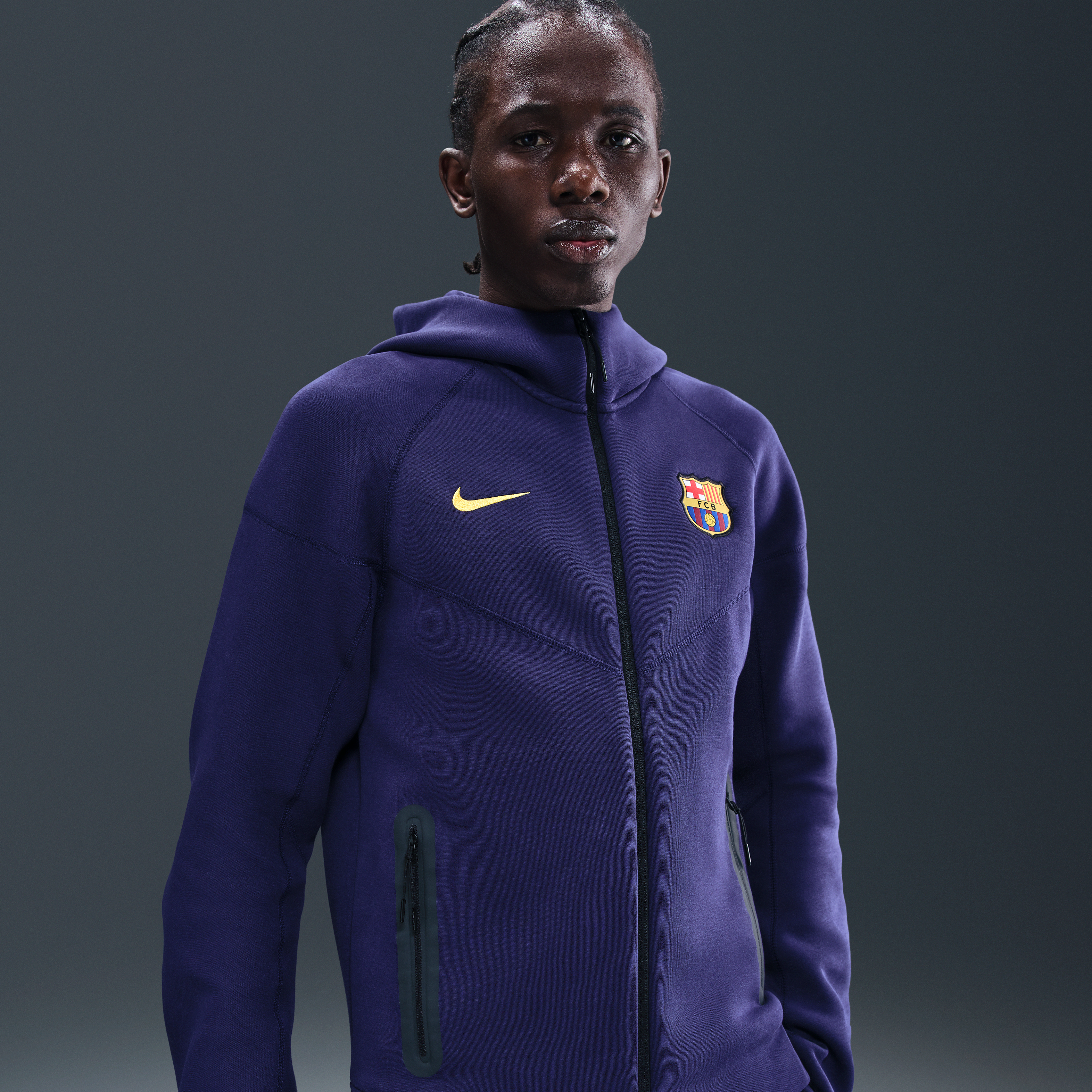 FC Barcelona Tech Windrunner Men's Nike Soccer Fleece Full-Zip Hoodie