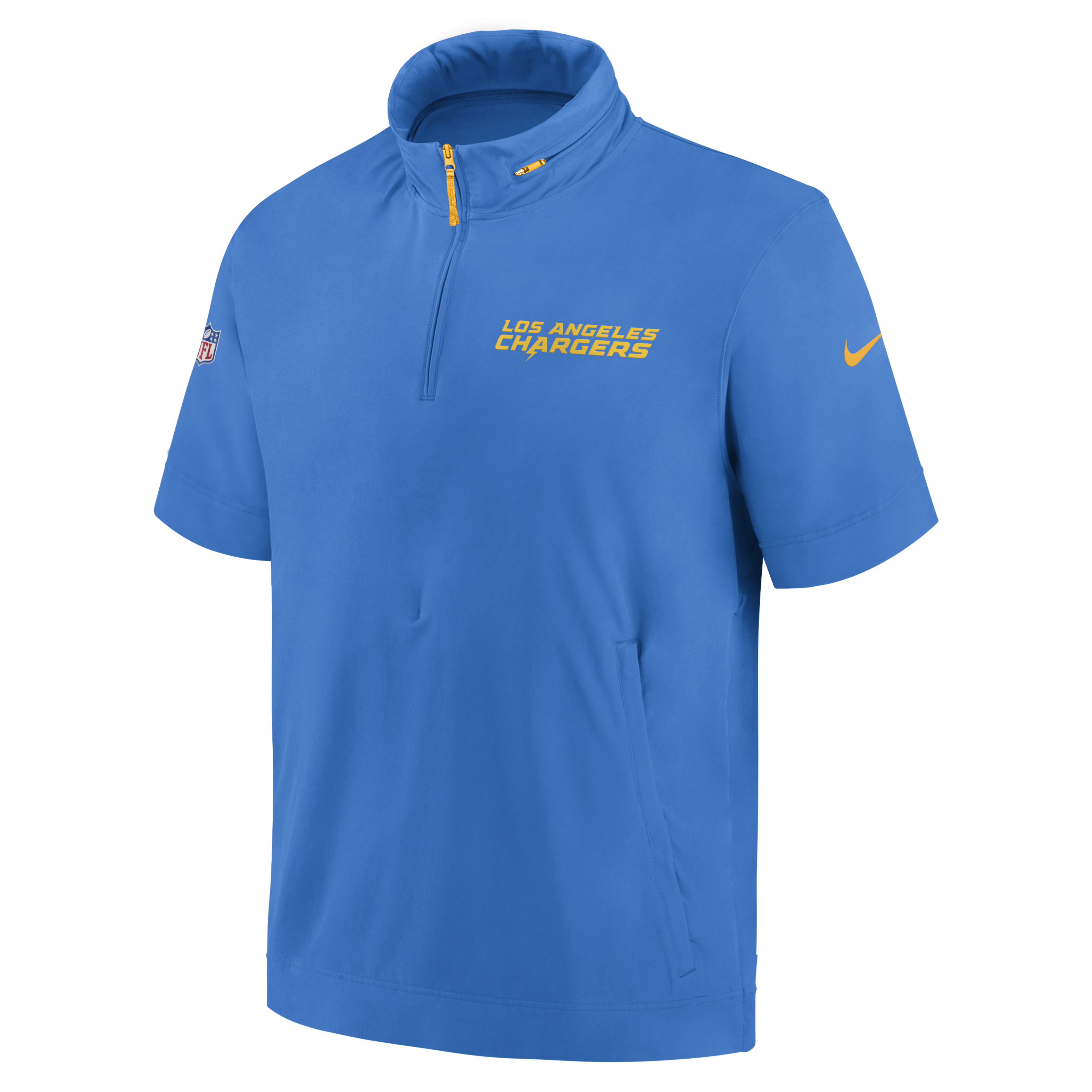 Los Angeles Chargers Sideline Coach Men's Nike NFL 1/2-Zip Short-Sleeve Hooded Jacket