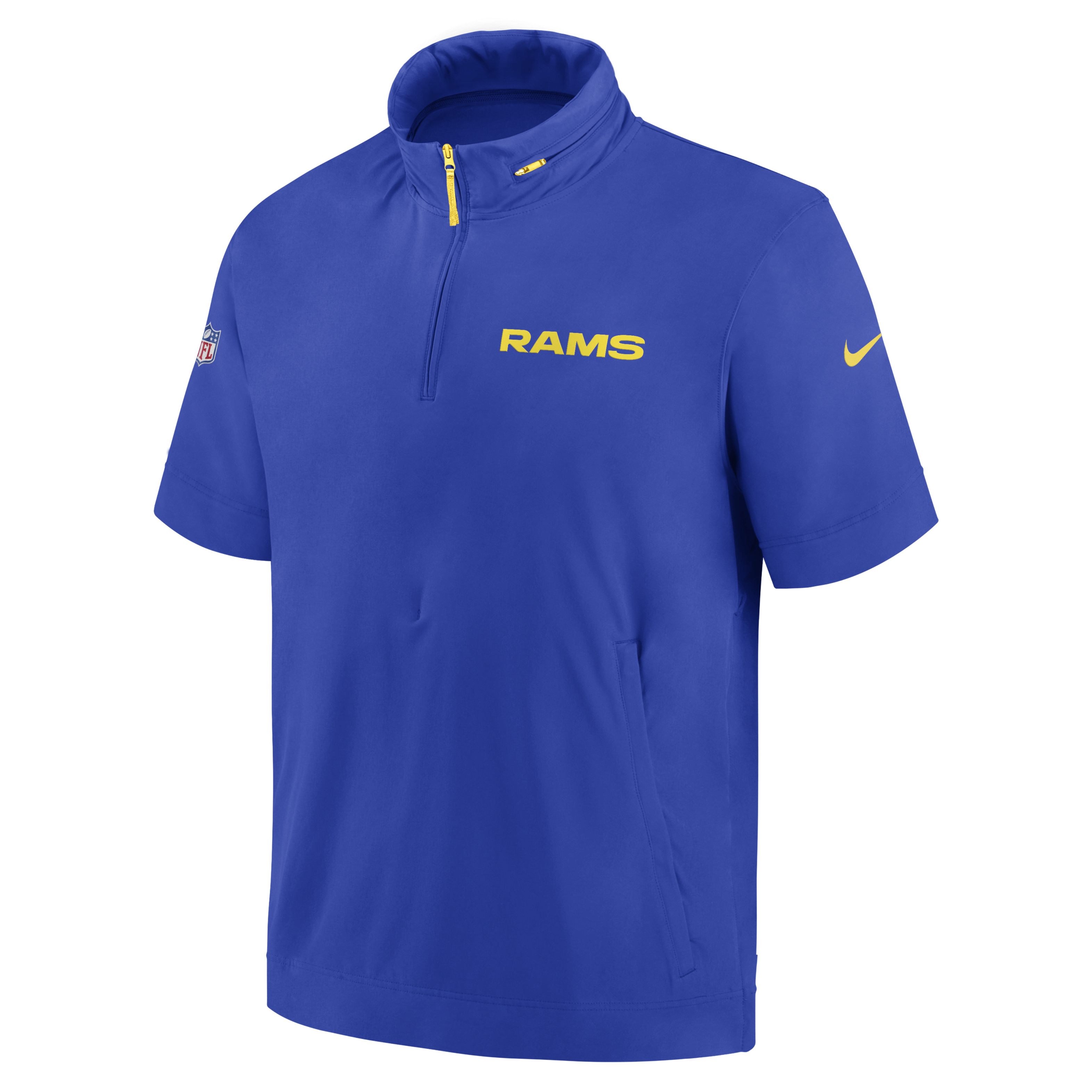 Los Angeles Rams Sideline Coach Men's Nike NFL 1/2-Zip Short-Sleeve Hooded Jacket