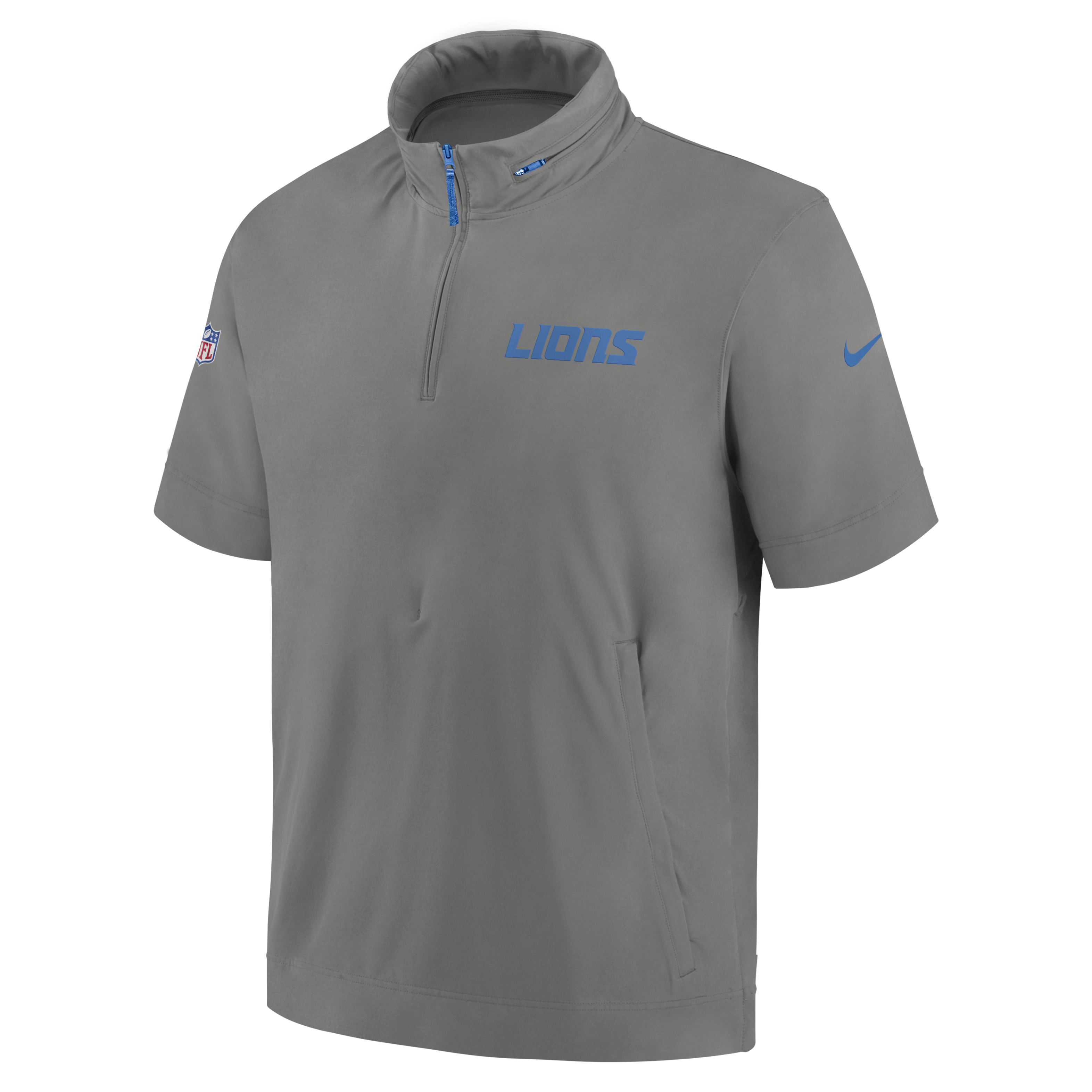 Detroit Lions Sideline Coach Men's Nike NFL 1/2-Zip Short-Sleeve Hooded Jacket