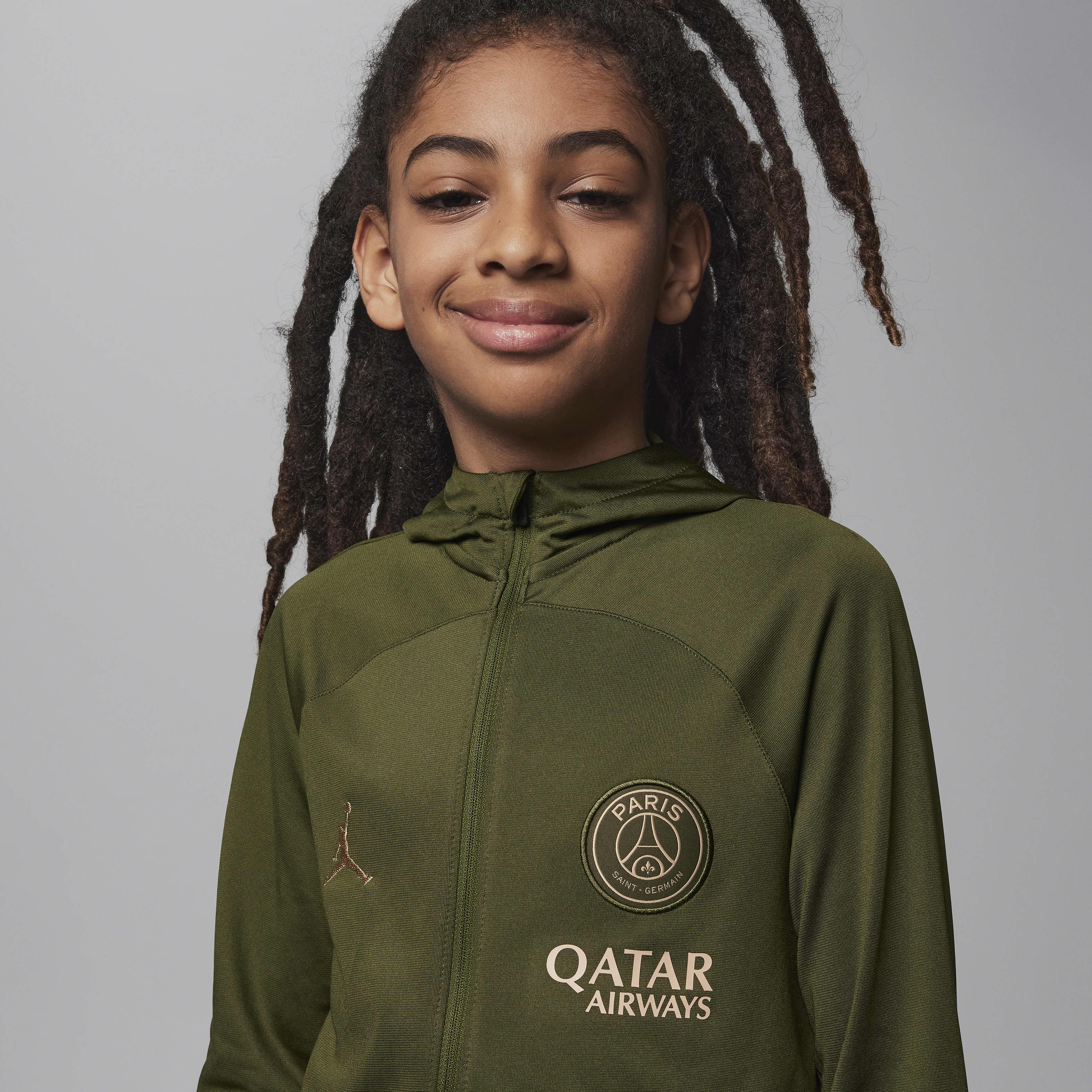 Paris Saint-Germain Strike Fourth Big Kids' Jordan Dri-FIT Soccer Hooded Knit Tracksuit