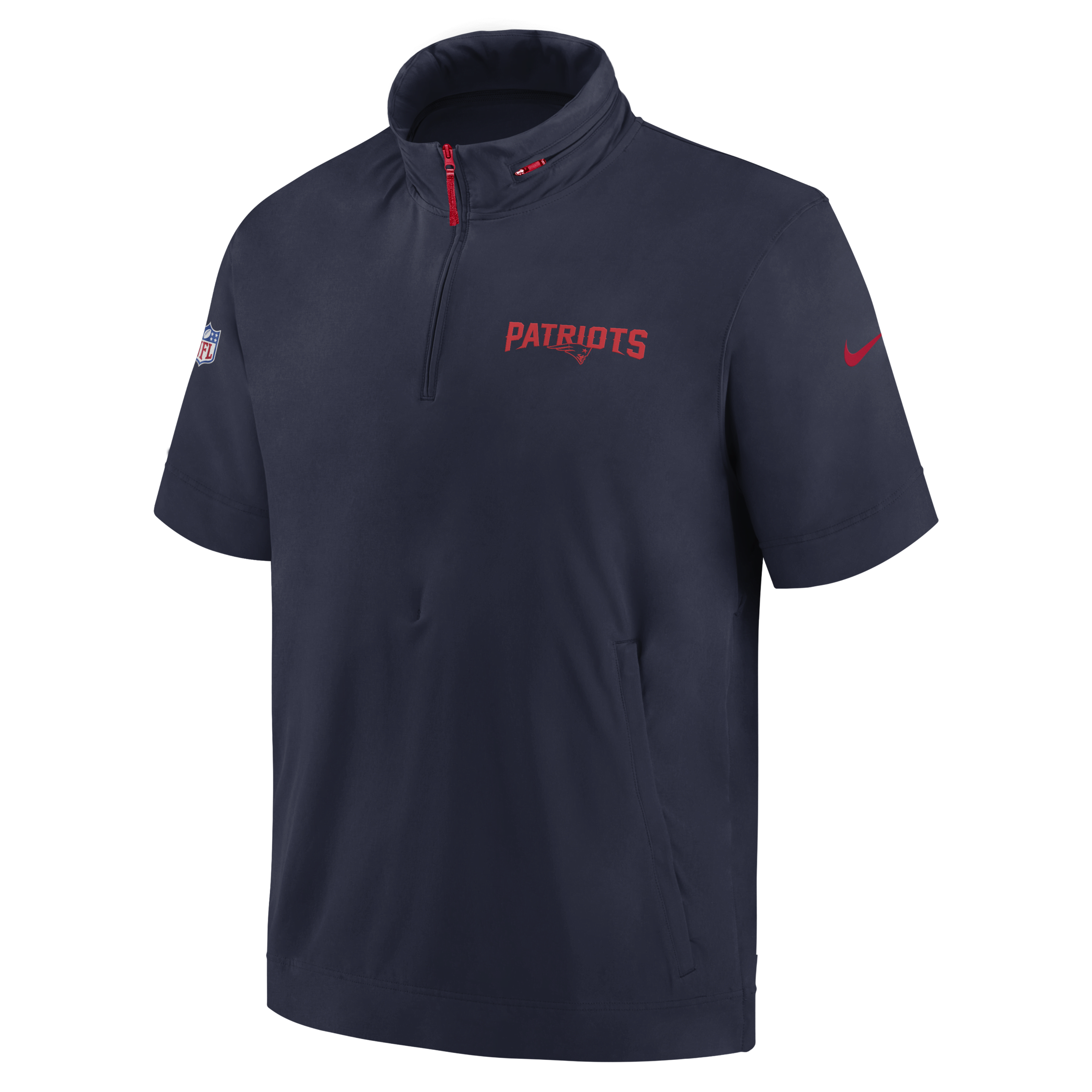 New England Patriots Sideline Coach Men's Nike NFL 1/2-Zip Short-Sleeve Hooded Jacket