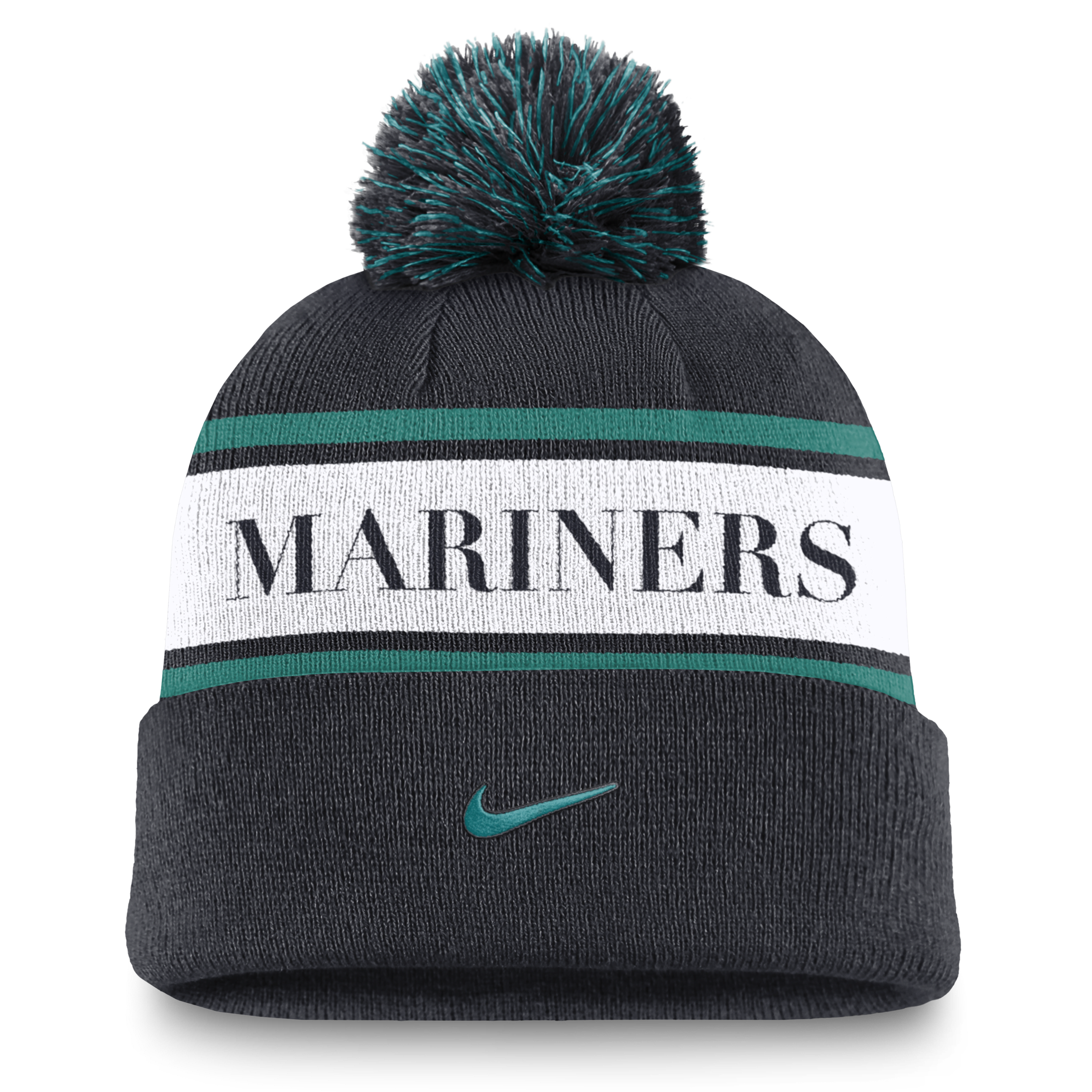 Seattle Mariners Team Stripe Peak Men's Nike MLB Cuffed Pom Beanie