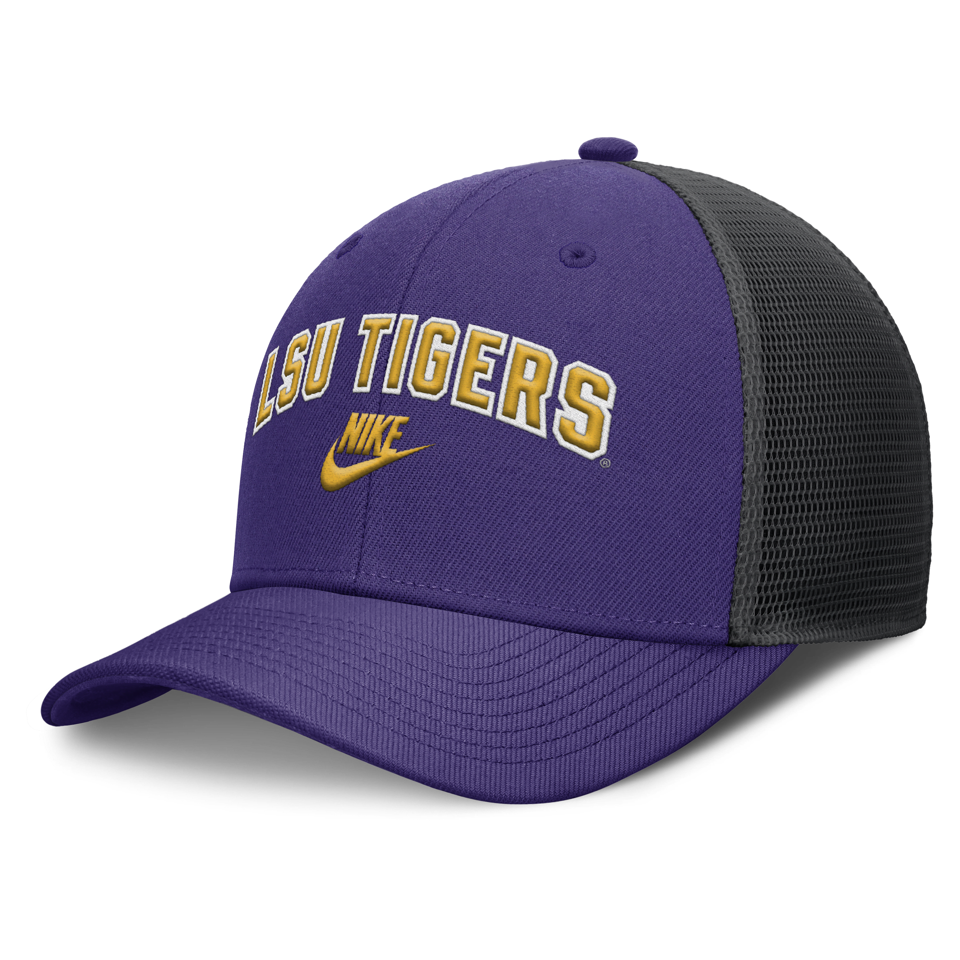 LSU Legacy Arch Rise Men's Nike Dri-FIT College Trucker Adjustable Hat