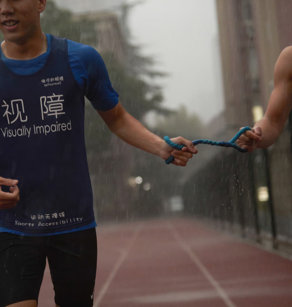 Behind some visually impaired runners are running pacers