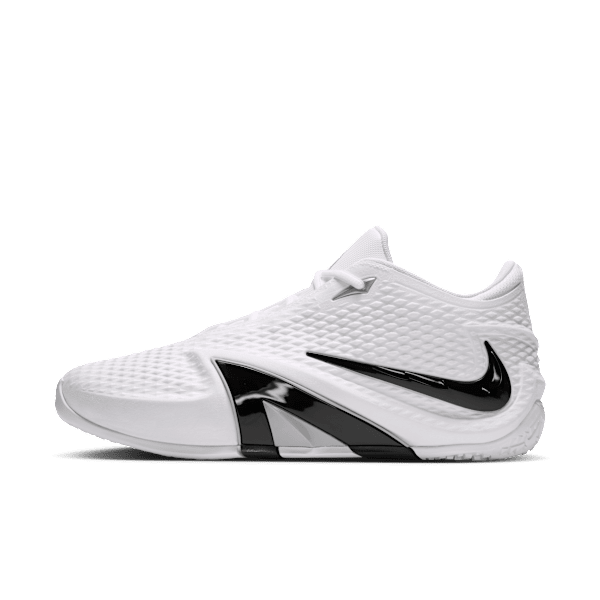 Shop by Play Style, White Nike Ja 4 basketball shoe with a textured upper, black accents, and a black Swoosh logo., slide 2 of 7