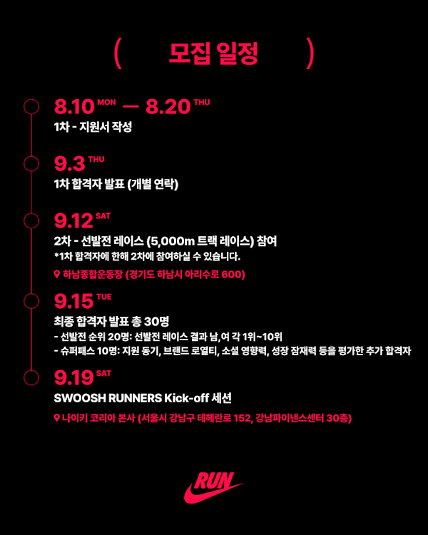 스우시 러너스 자세히 보기, 나이키 SWOOSH RUNNERS 모집 안내, slide 4 of 5