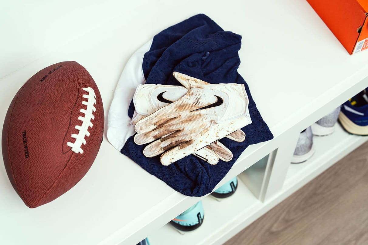 FINGER TEN American Football Gloves Handschuhe Fußball Empfangshandschuhe für Jugendliche Upgrade Atmungsaktive Flexible Empfangshandschuhe Geschenk für Kinder Jungen Mädchen (Blau, S