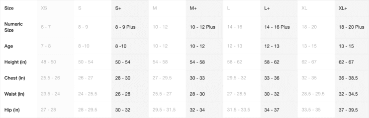 nike big boys size chart