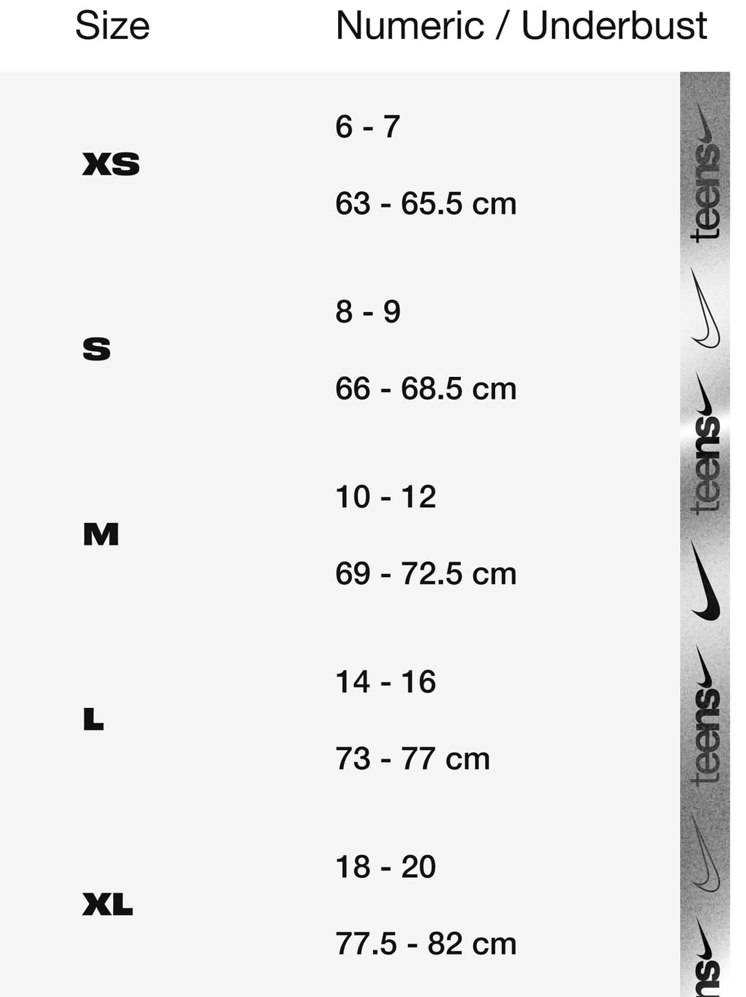 Xs bra size top