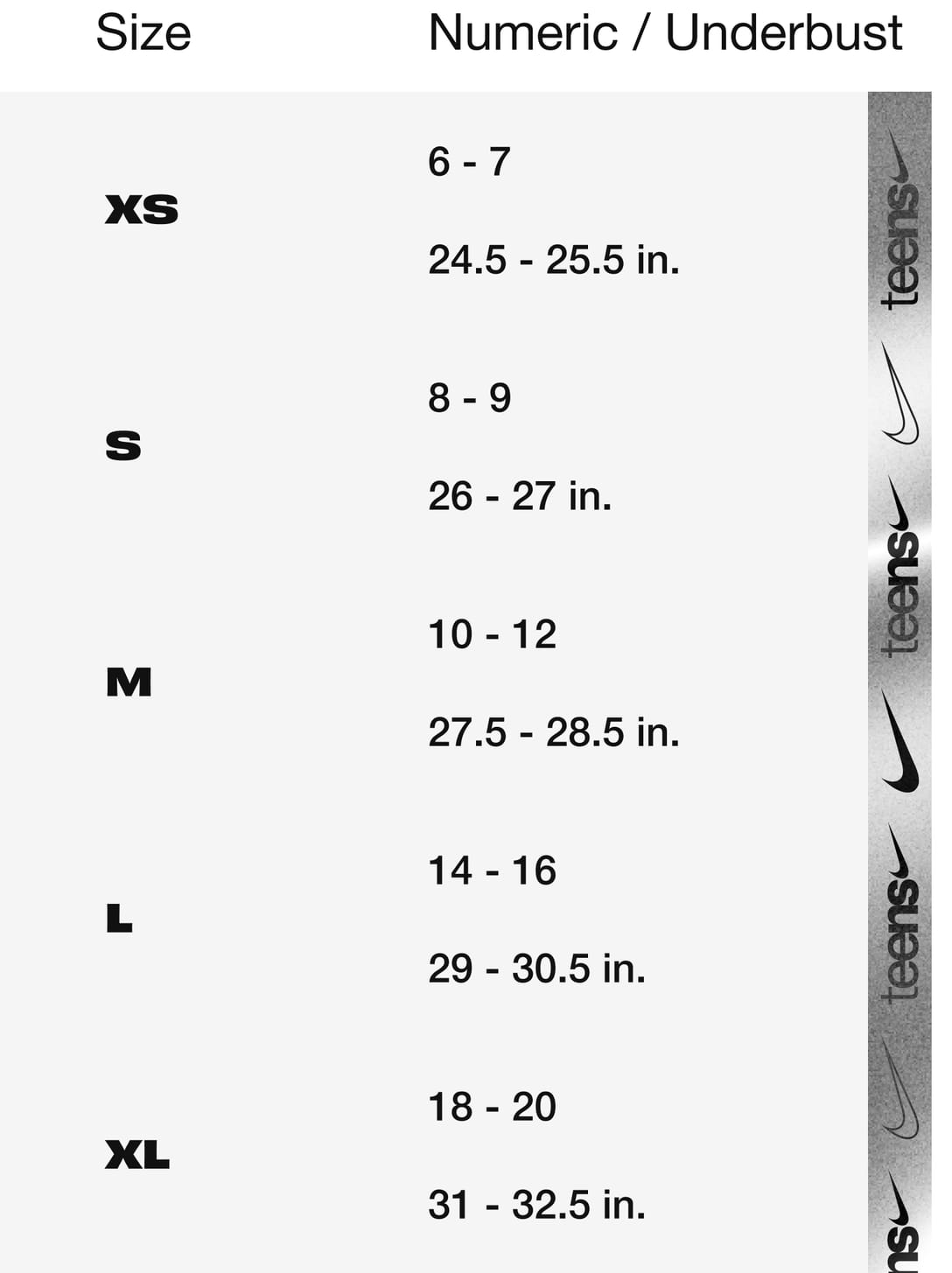 Nike bra size guide discount