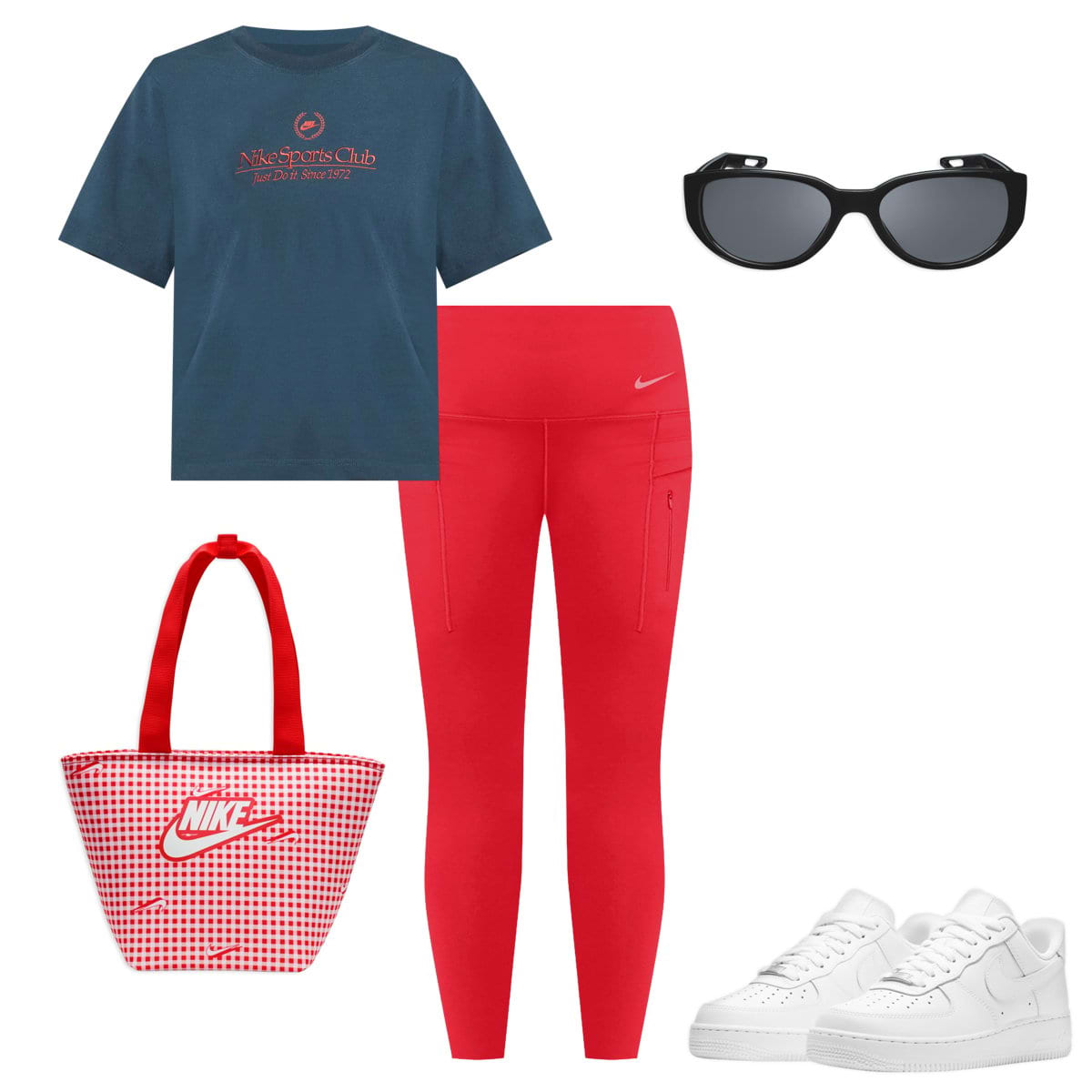 Leggings, tshirt and nikes comfy travel outfit