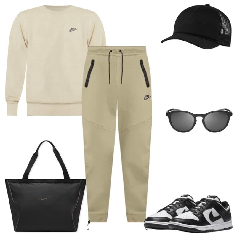 Beige Sweatpants with Black Crew-neck T-shirt Outfits For Men (2 ideas &  outfits)
