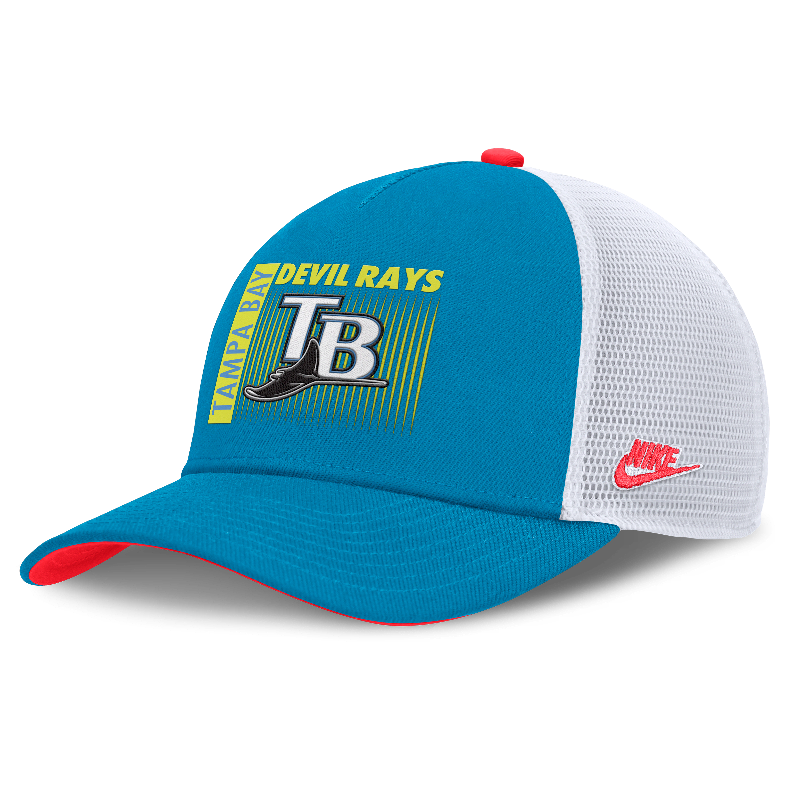 Tampa Bay Rays Neon 90s Rise Men's Nike Dri-FIT MLB Trucker Adjustable Hat
