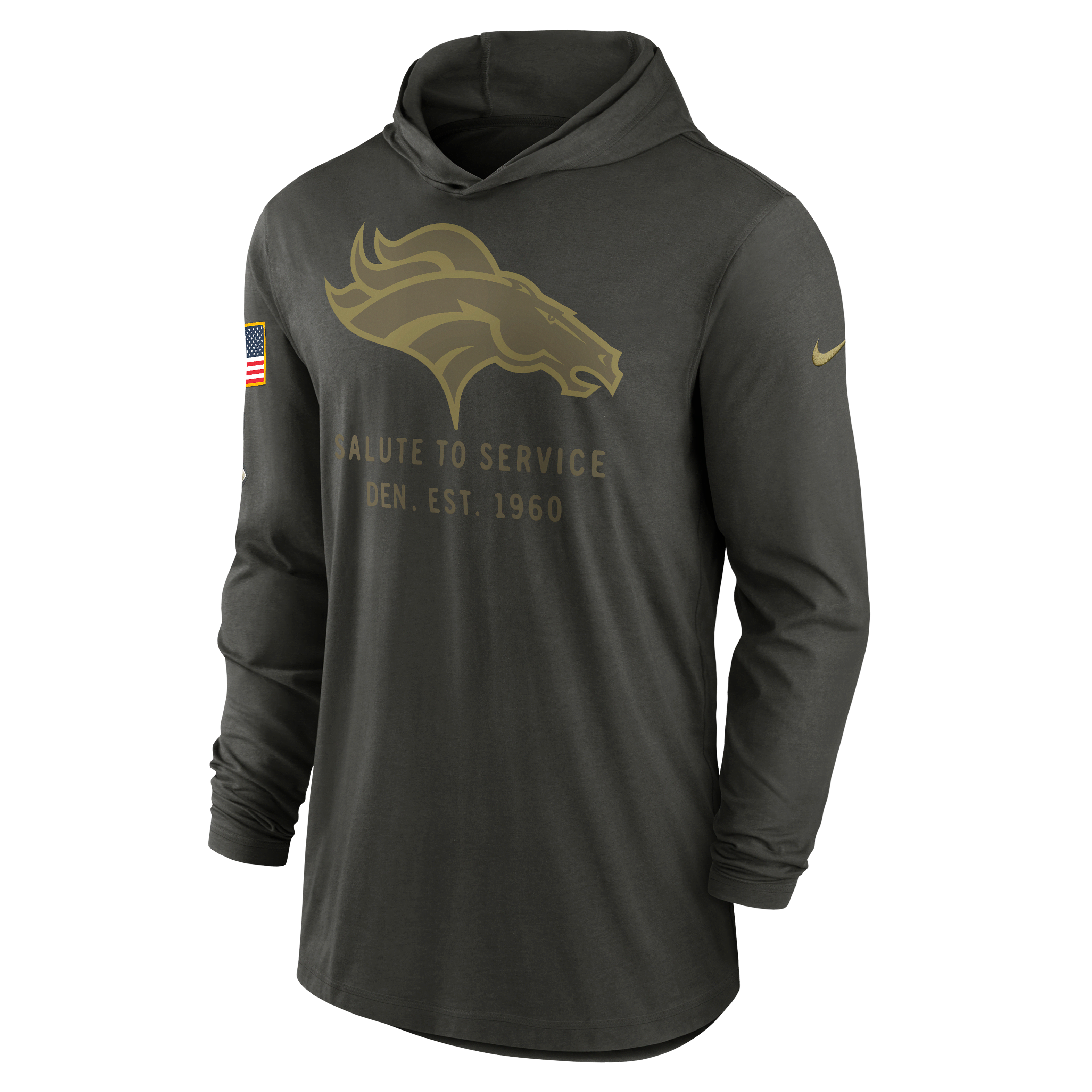 Denver Broncos Salute to Service Sideline Men’s Nike Dri-FIT NFL Long-Sleeve Hooded Top