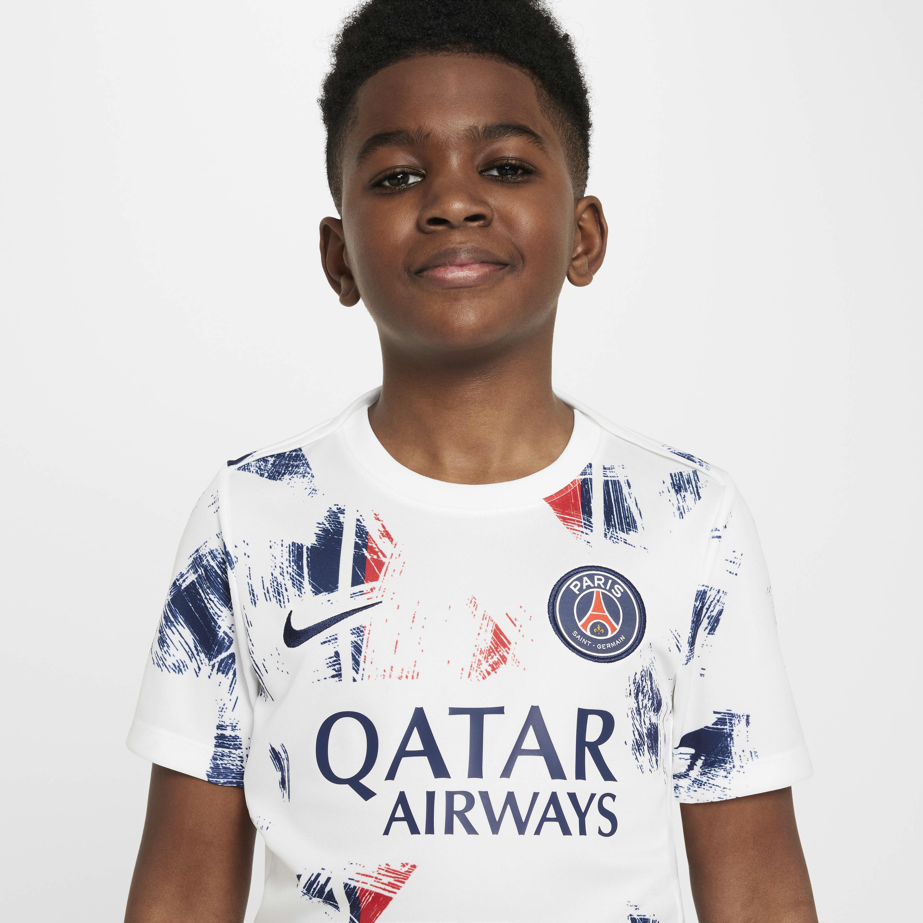 Paris Saint-Germain Academy Pro Away Big Kids' Nike Dri-FIT Soccer Pre-Match Short-Sleeve Top