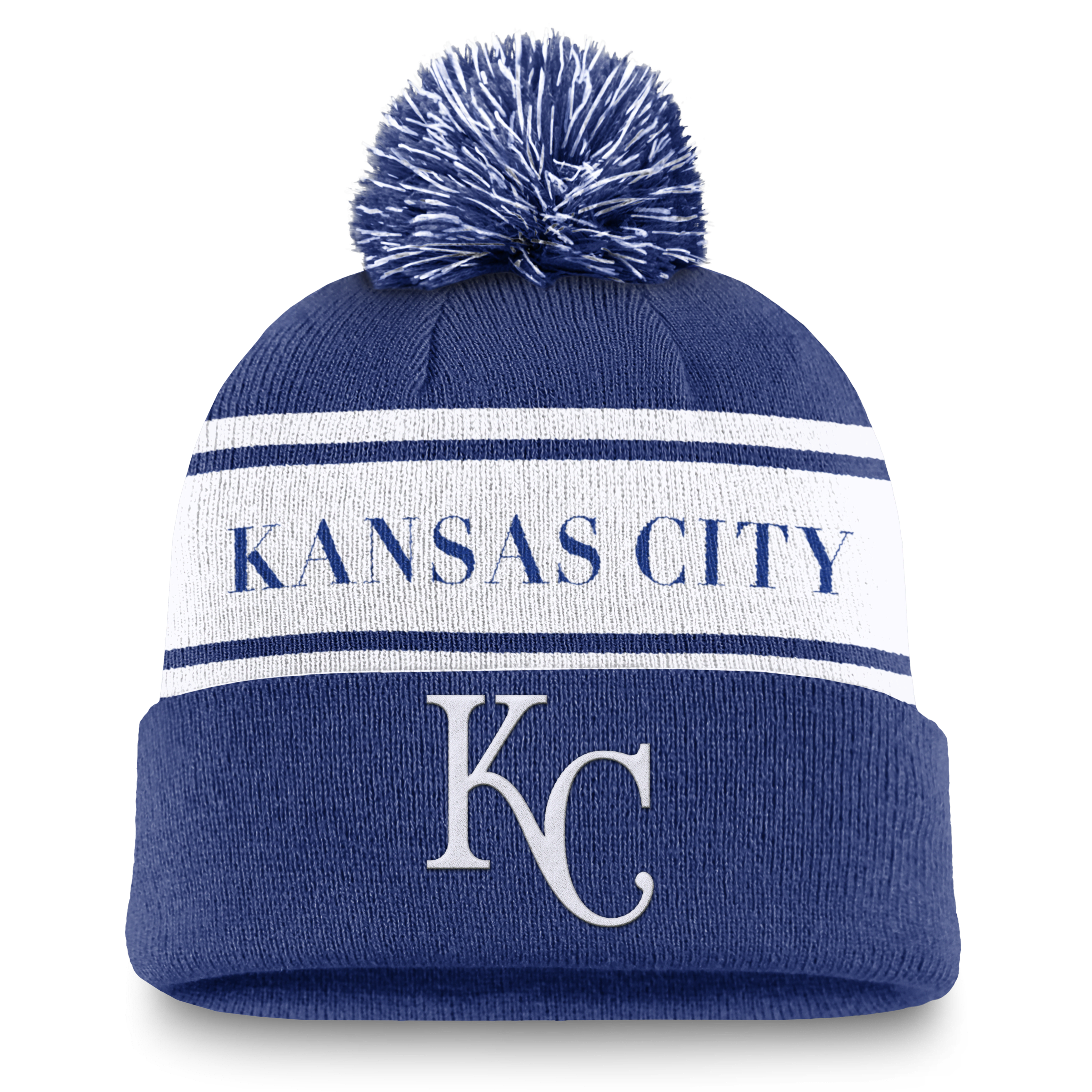 Kansas City Royals Team Stripe Peak Men's Nike MLB Cuffed Pom Beanie