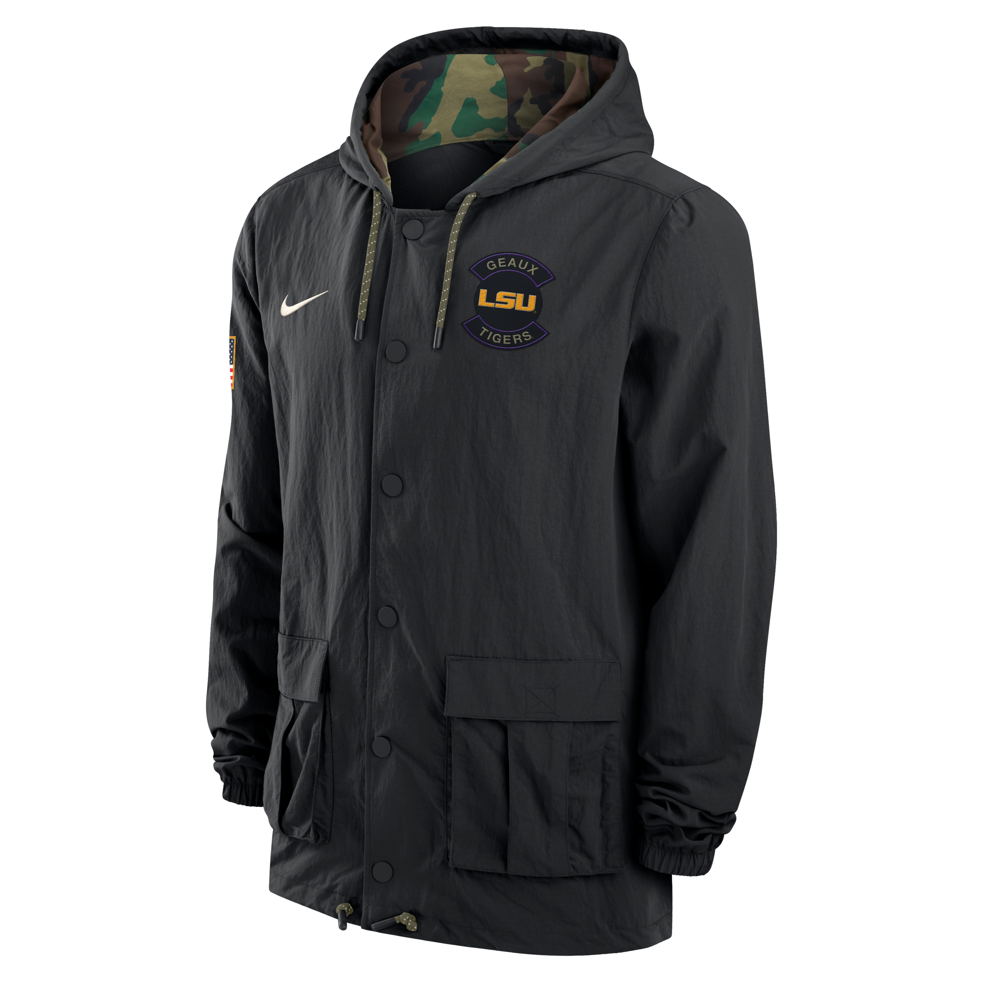 LSU Men's Nike Full-Snap Hooded Military Jacket