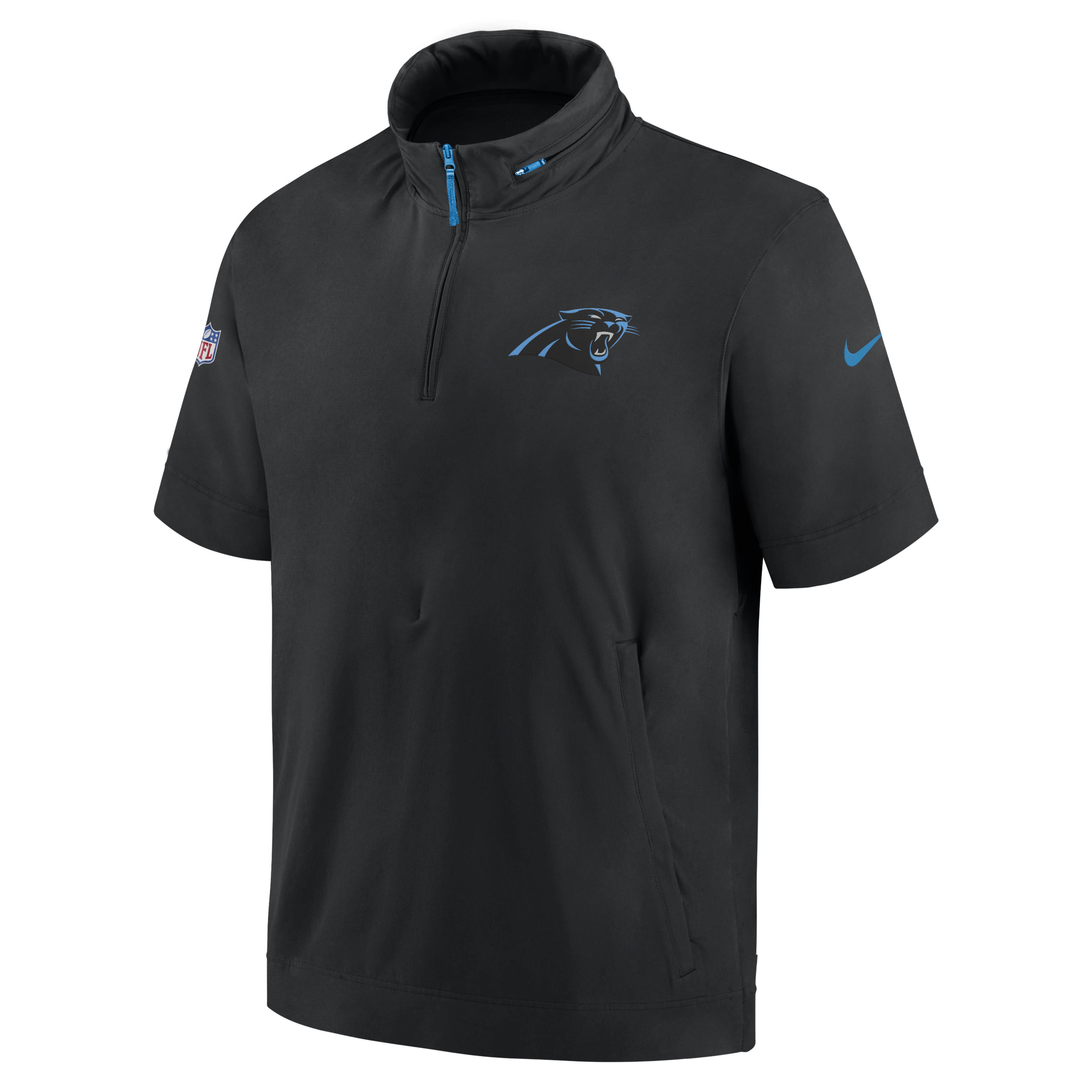 Carolina Panthers Sideline Coach Men's Nike NFL 1/2-Zip Short-Sleeve Hooded Jacket