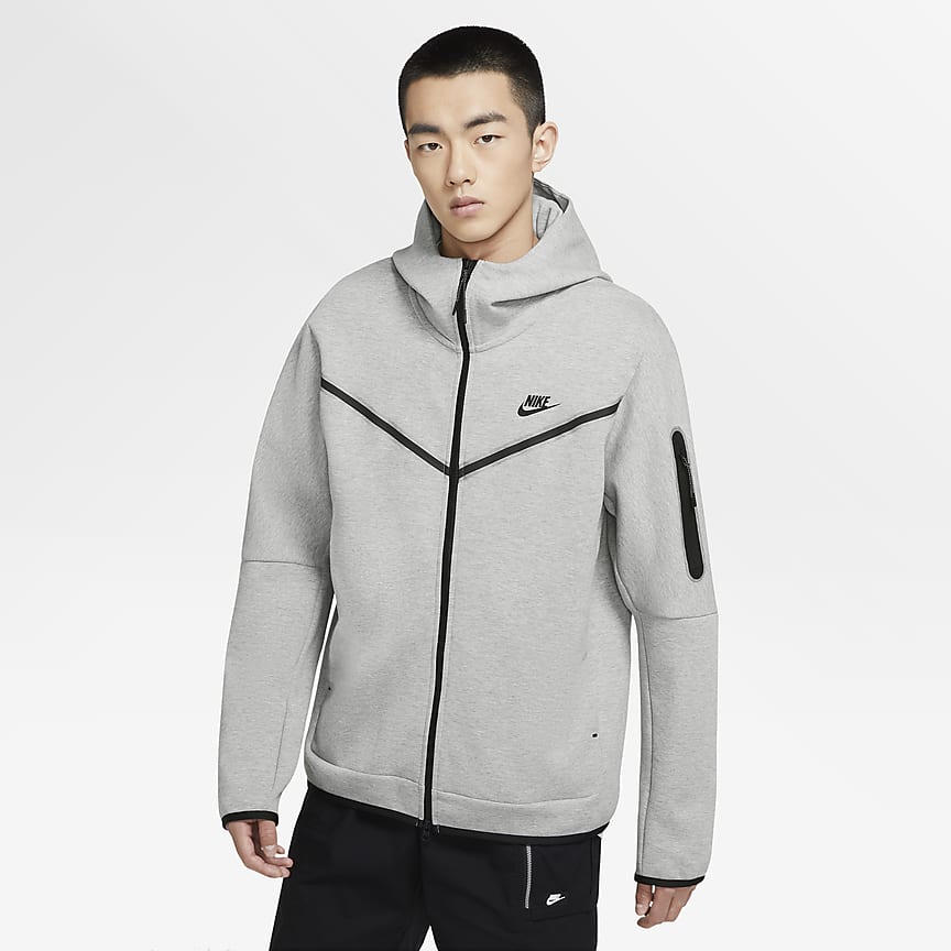 nike tech fleece hoodie white and grey
