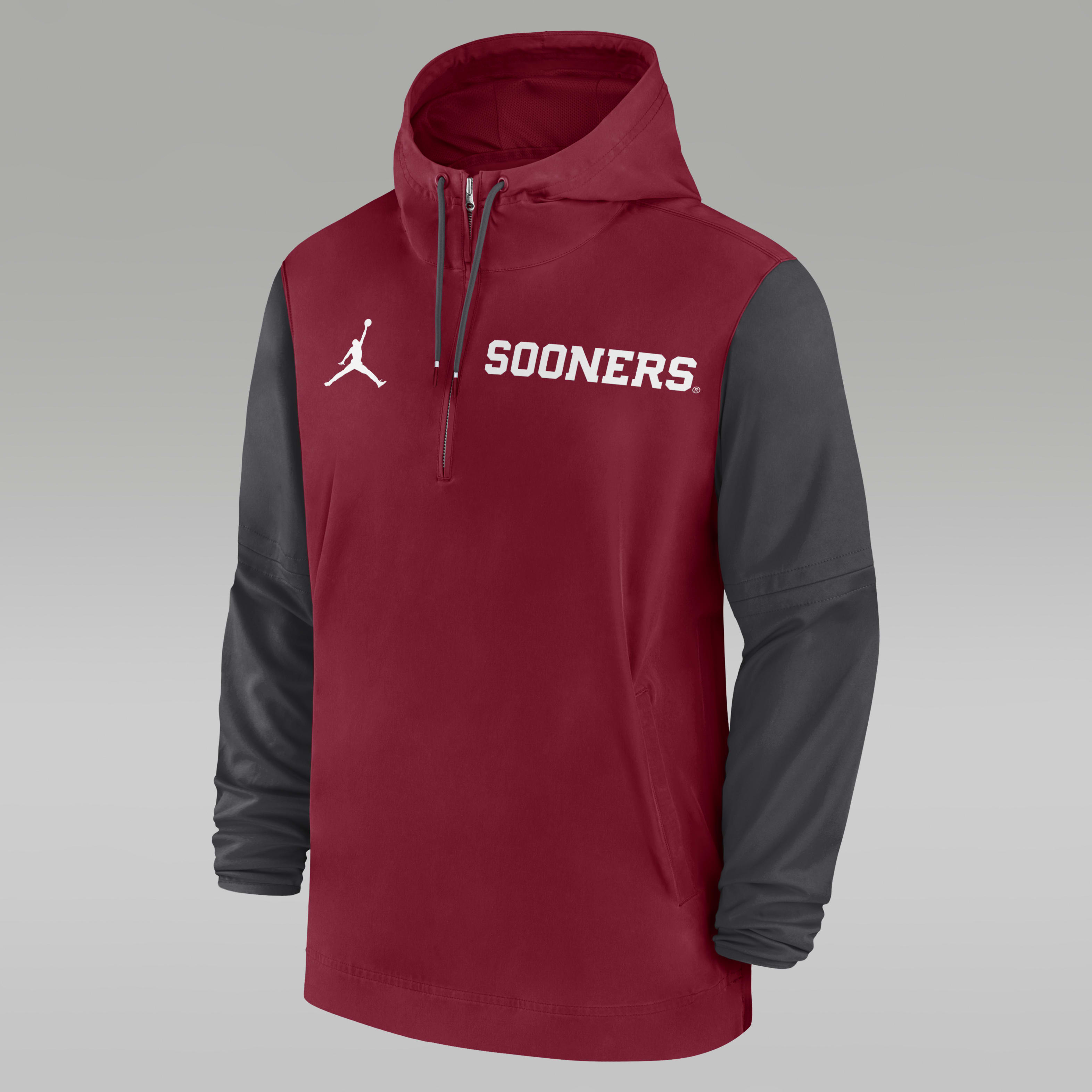 Oklahoma Sooners Sideline Pre-Game Player Men's Jordan College 1/2-Zip Hooded Jacket