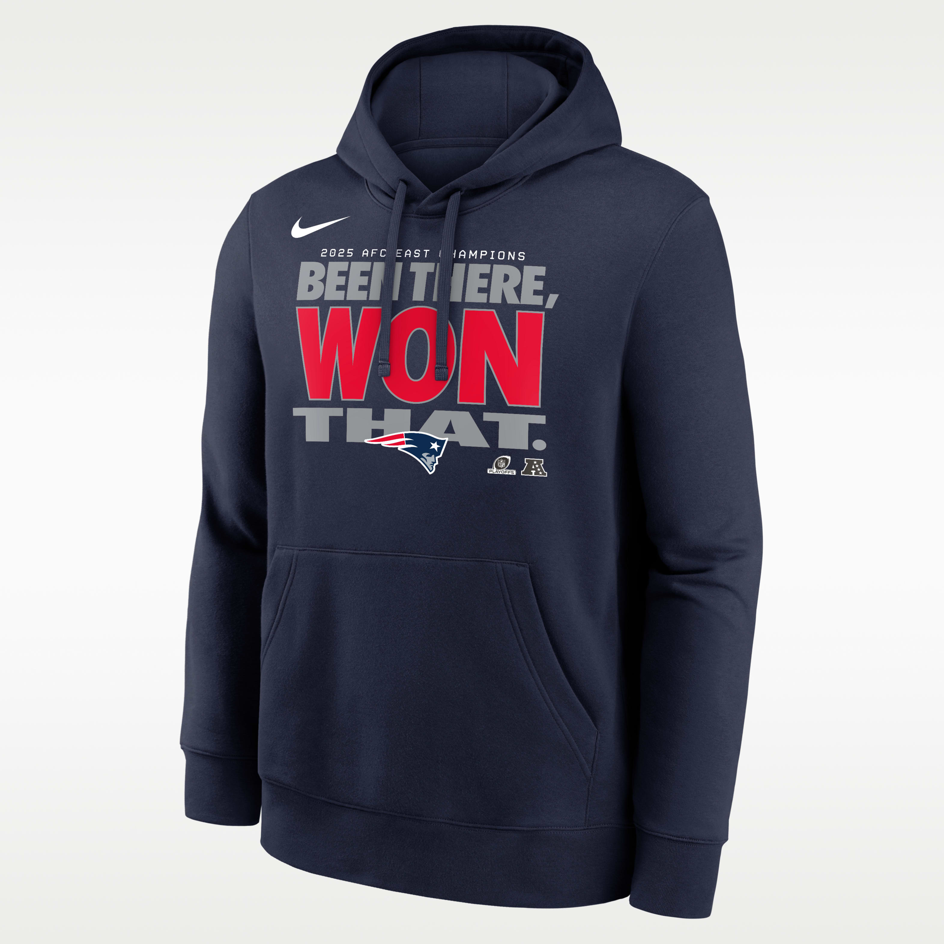 New England Patriots 2025 AFC East Champions Trophy Men's Nike NFL Pullover Hoodie