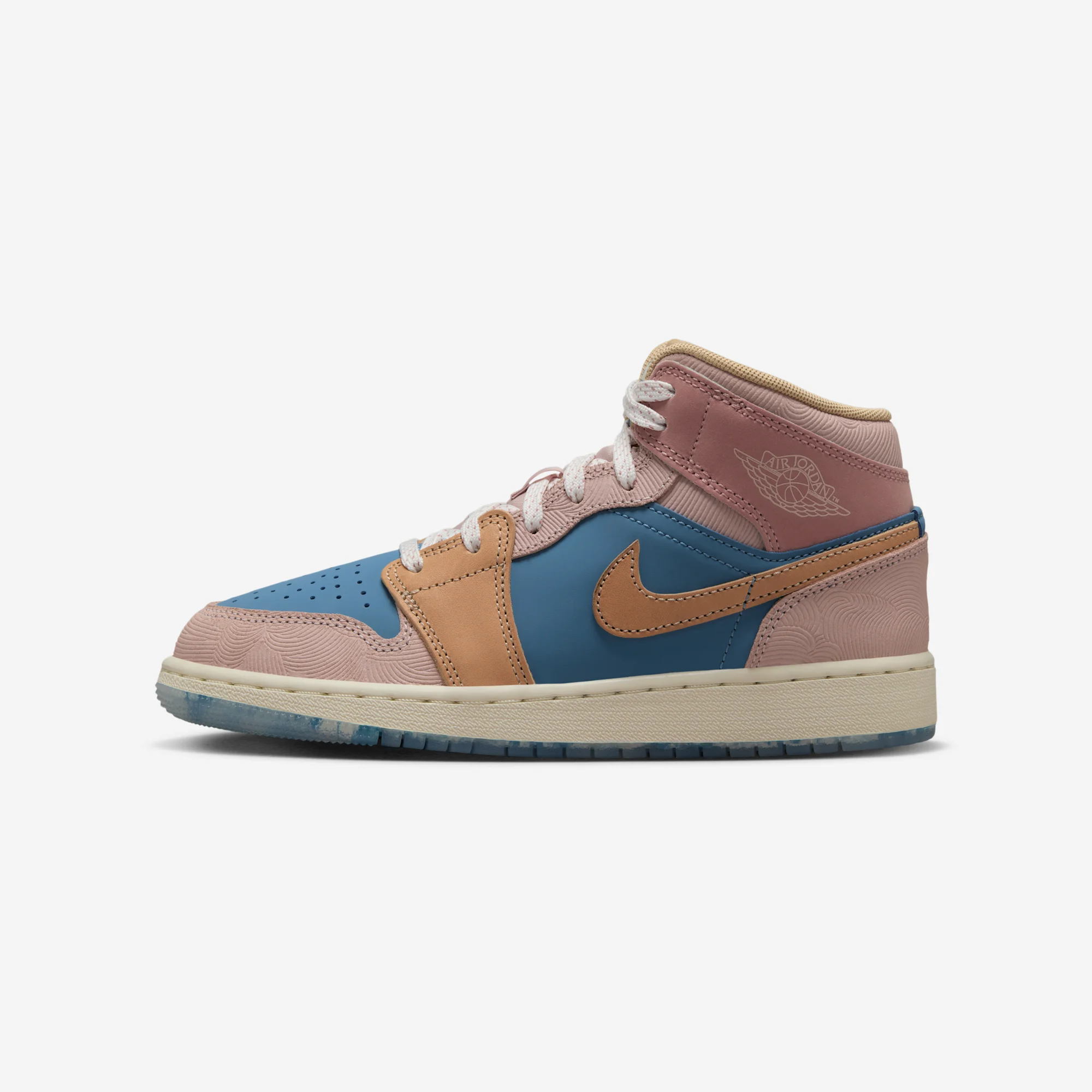 Air Jordan 1 Mid GS "Aegean Storm" 2024 Aegean Storm/Hemp/Pink Oxford/Red Stardust/Sail/Sesame