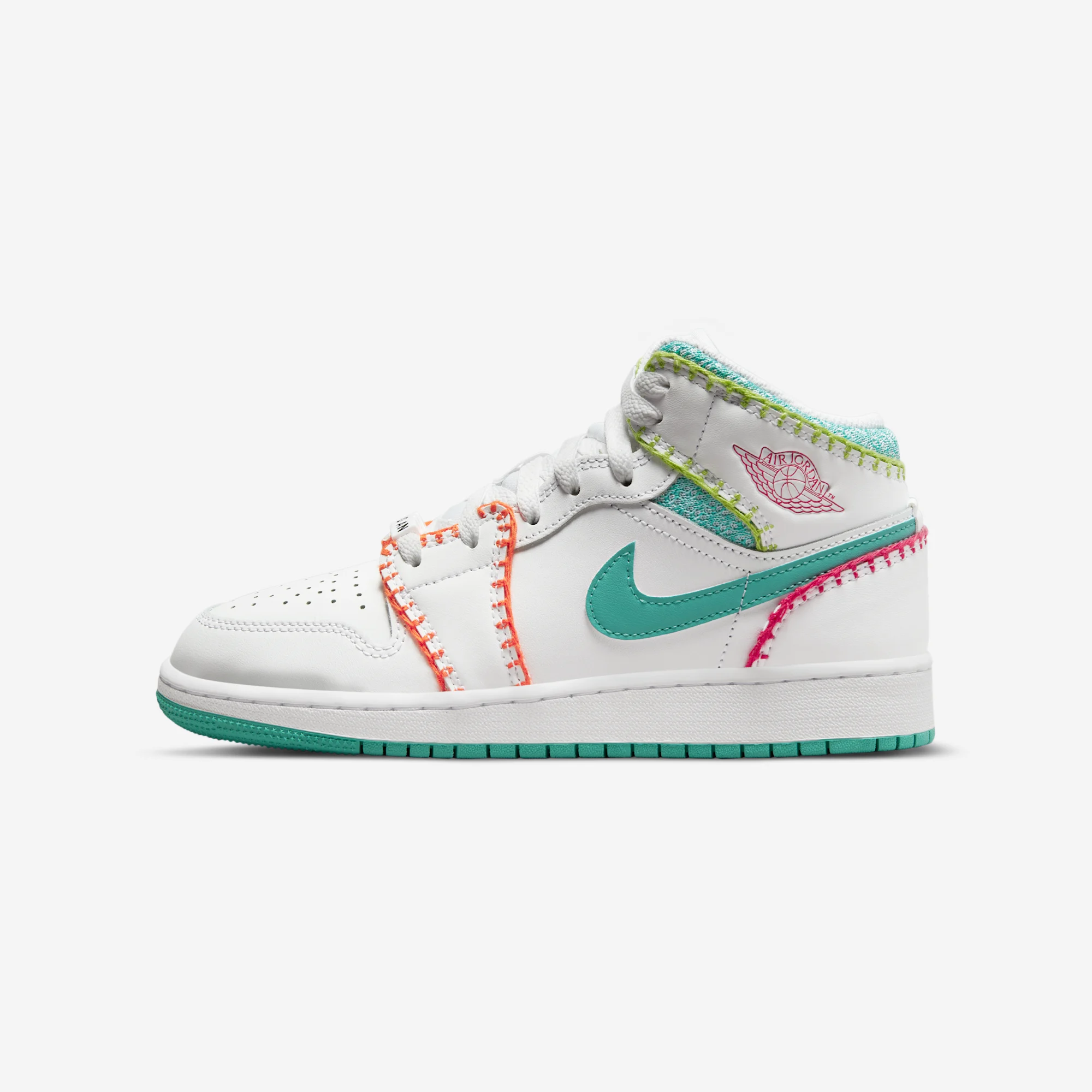 Air Jordan 1 Mid SE GS "Knitted" White/Rush Pink/Rush Orange/Washed Teal