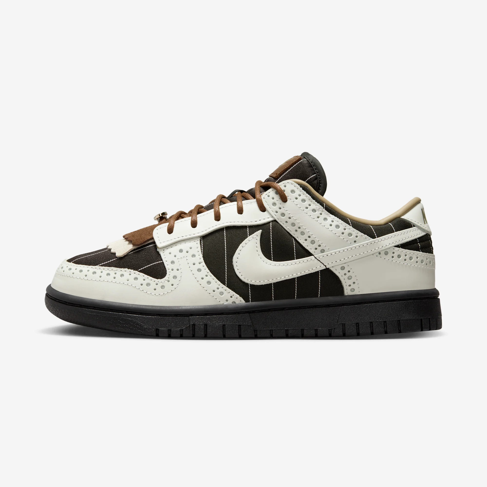Nike Dunk Low LX "Brogue Pinstripe" 2024 Black/Summit White/Black/Summit White/Cacao Wow/Metallic Gold