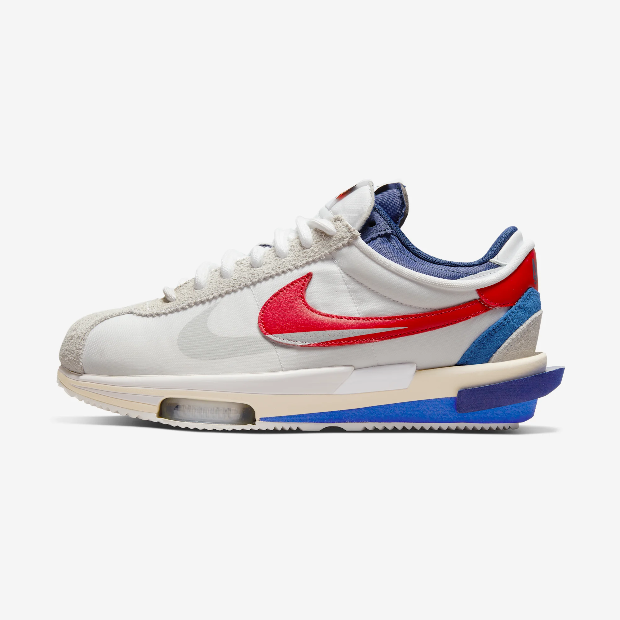 Sacai x Nike Zoom Cortez "White / Red / Blue" White/Light Cream/University Red