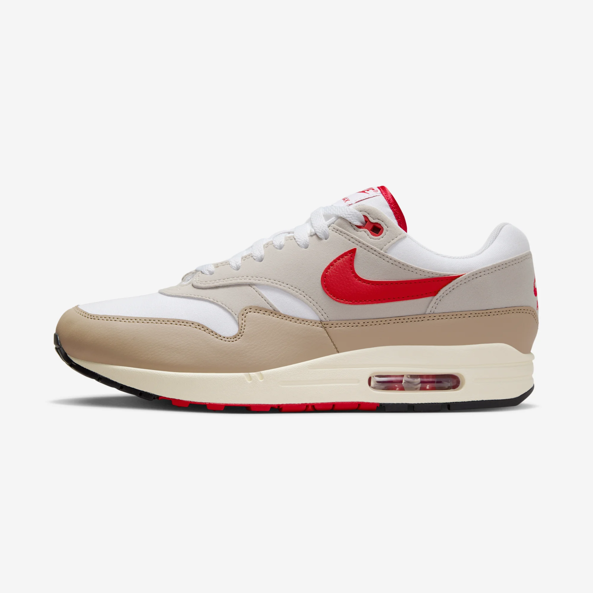 Nike Air Max 1 "University Red / Limestone" 2024 White/University Red/Cream II/Limestone/Pale Vanilla/Black