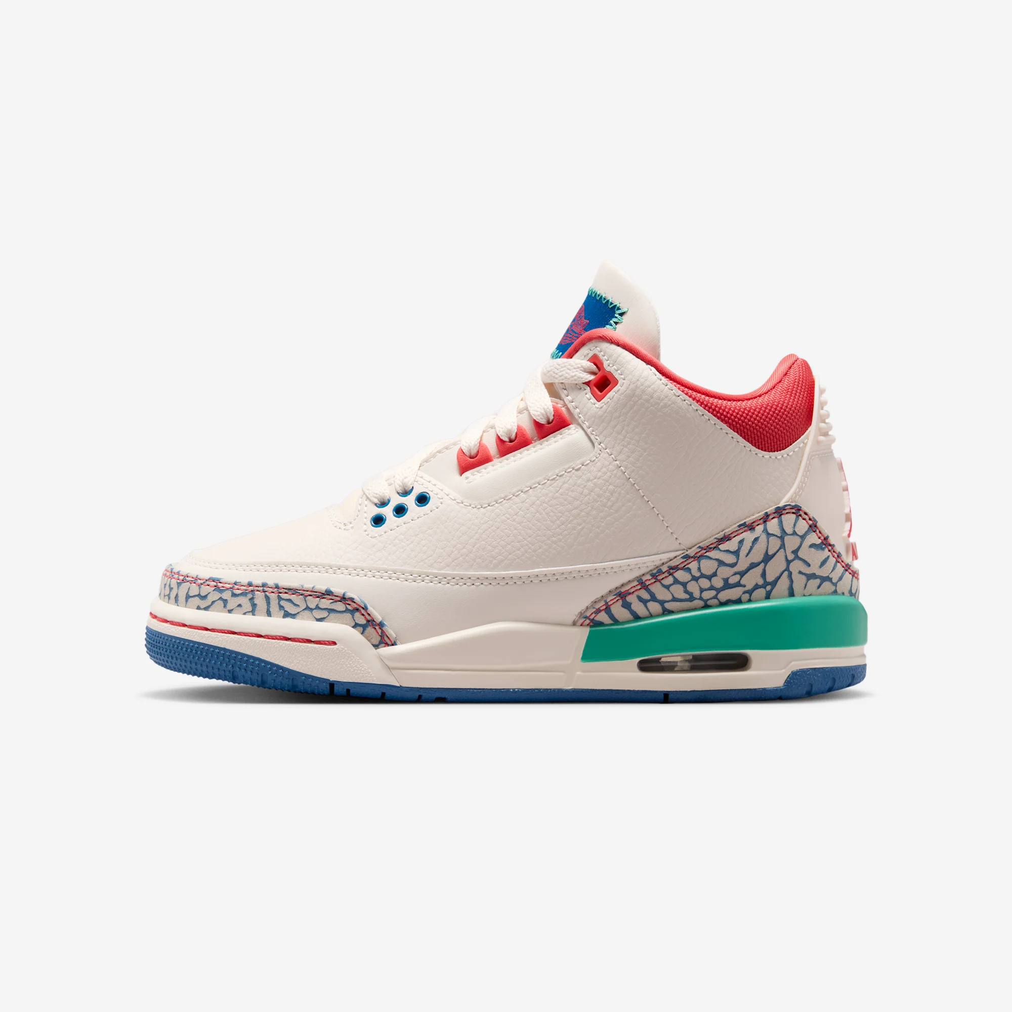 Air Jordan 3 Retro GS "Chalk & Track Red" Chalk/Track Red/True Blue/Kinetic Green