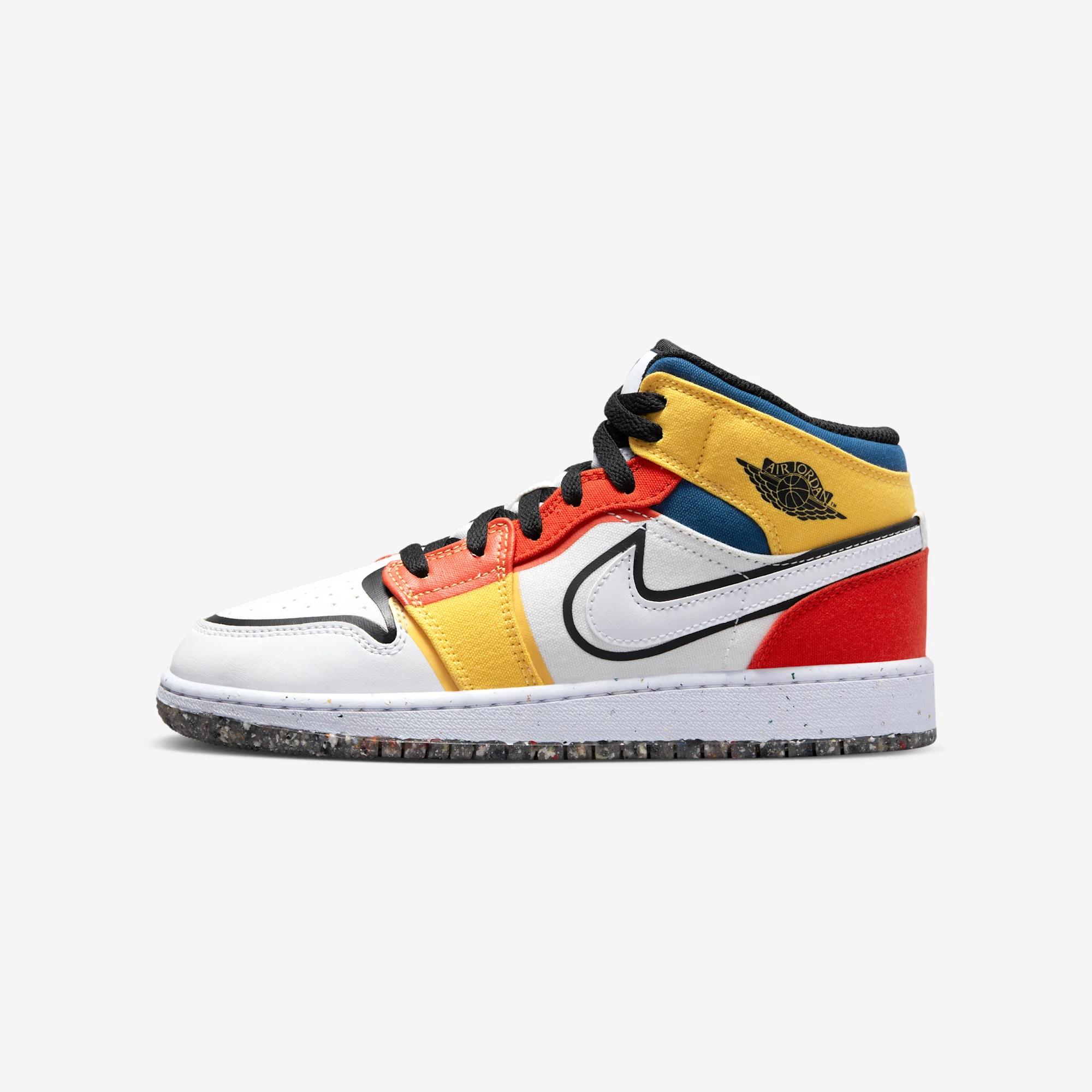 Air Jordan 1 Mid GS "Multi-Color Canvas" White/Picante Red/French Blue/Black
