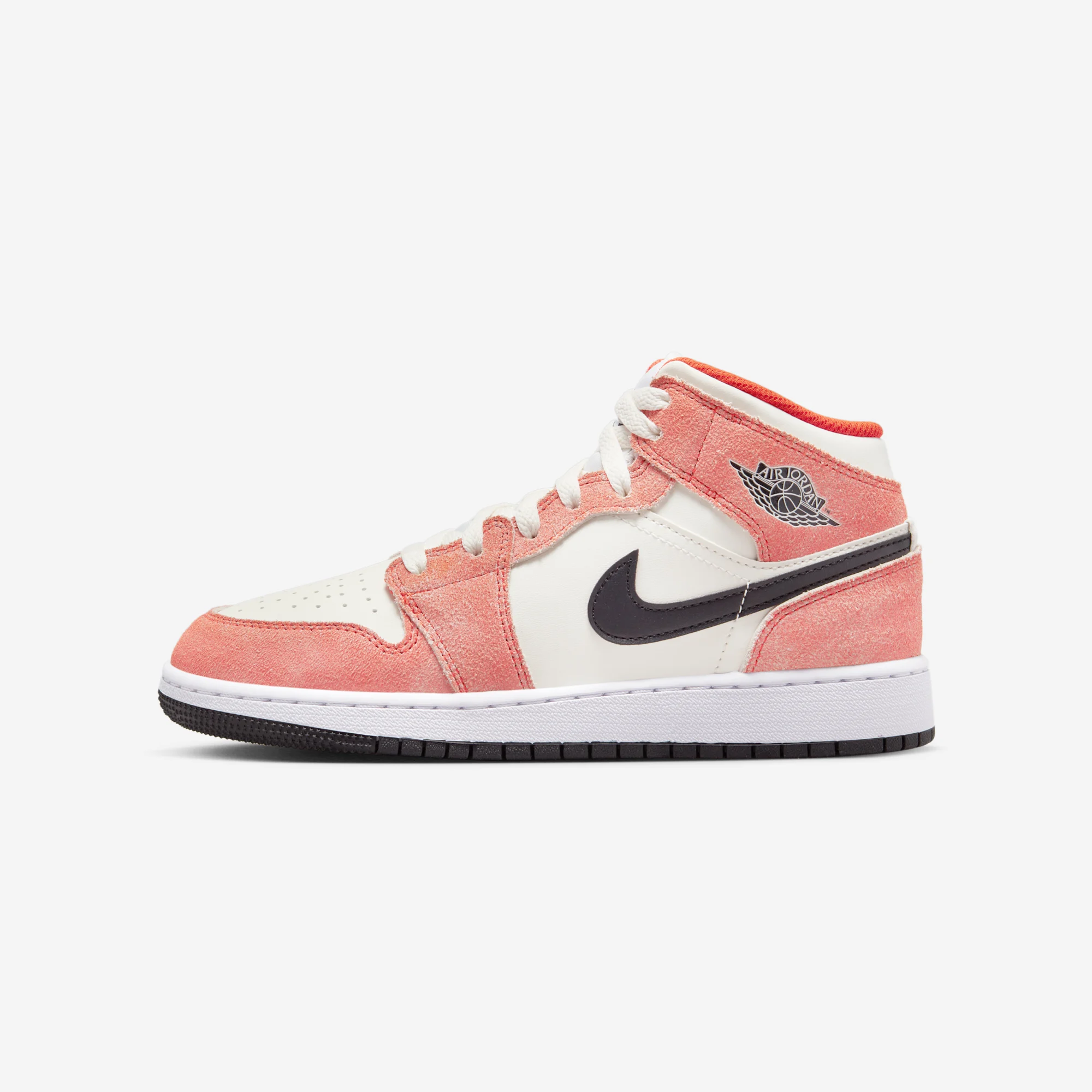 Air Jordan 1 Mid GS "Orange Suede" 2023 Team Orange/Sail/White/Black