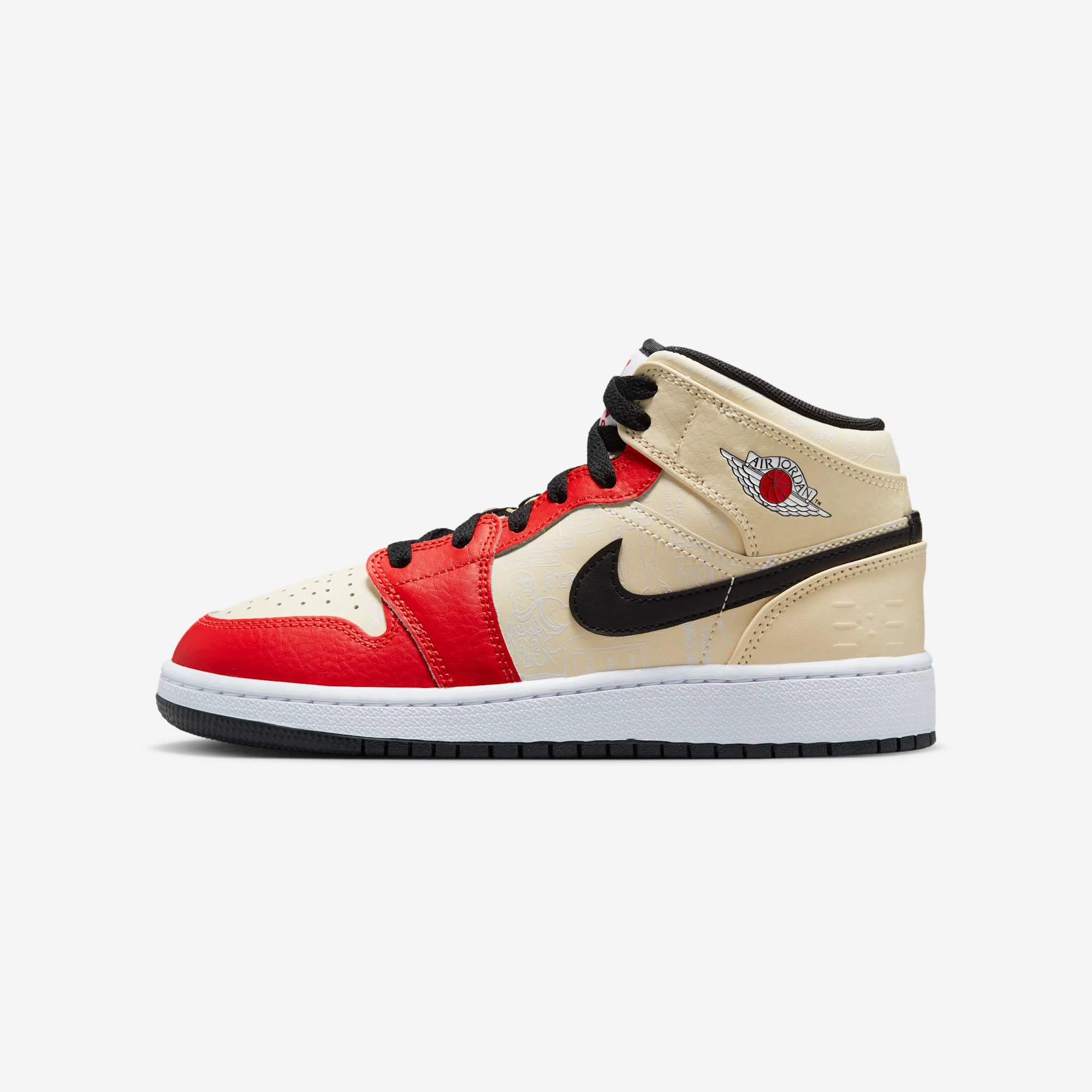 Air Jordan 1 Mid GS "Dunk Contest" 2023 Muslin/Black/White/Chile Red